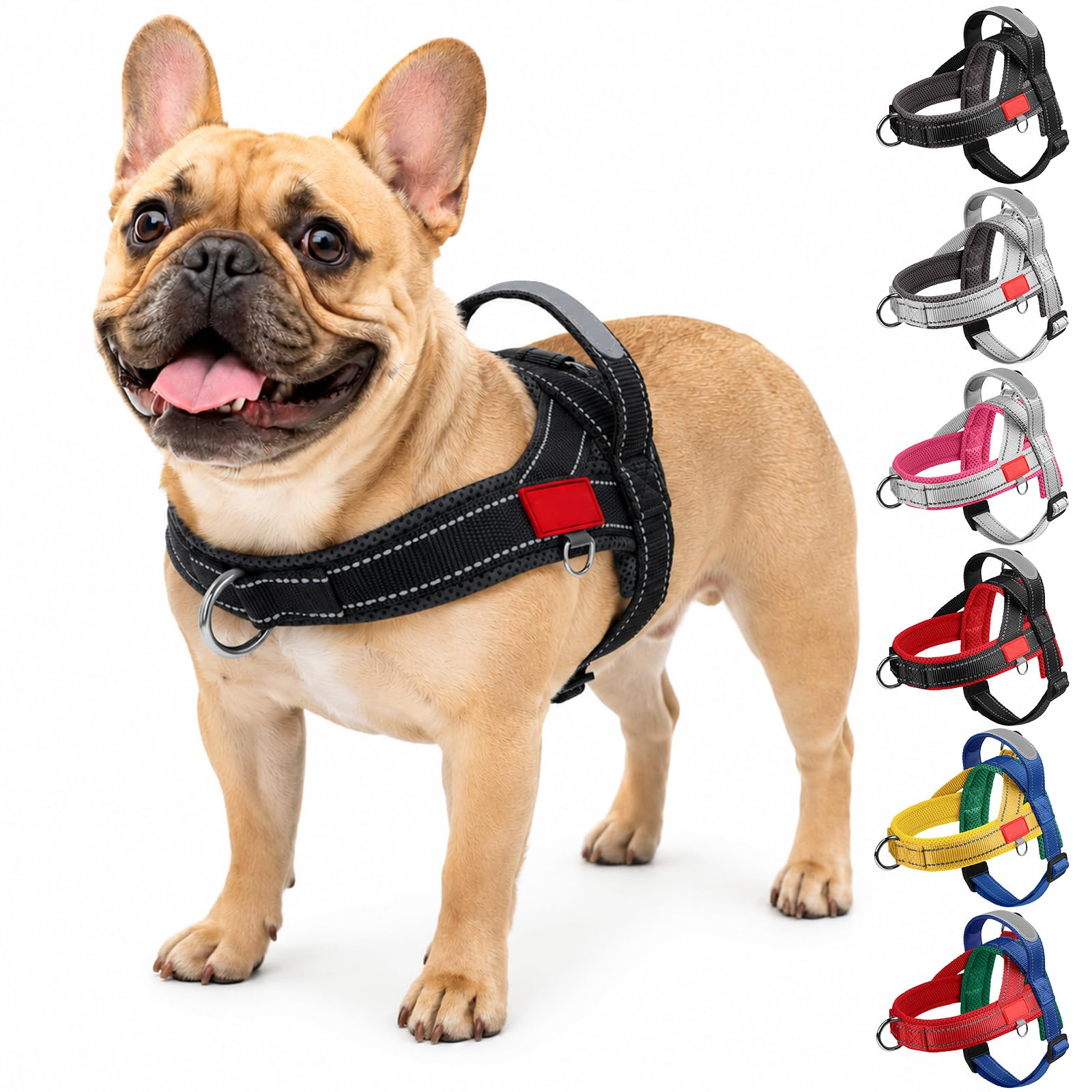 Olcyren No Pull Dog Harness, Reflective Adjustable Anti Pull Dog Harness with Front Back Clips, No-Choke Soft Padded Puppy Harness with Handle for Small Medium Dogs Walking (Black Grey, M)