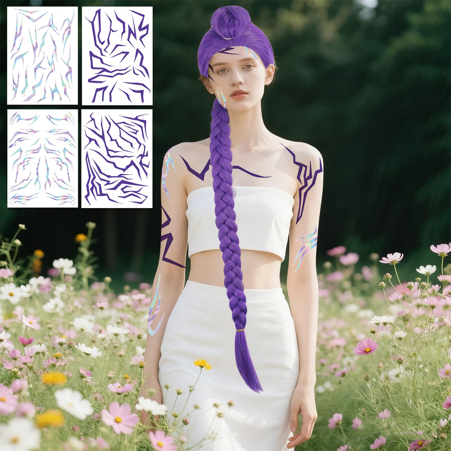 Rumi - Costume da cacciatore per, parrucca con treccia viola, anime cosplay costume, Halloween, carnevale, giochi di ruolo