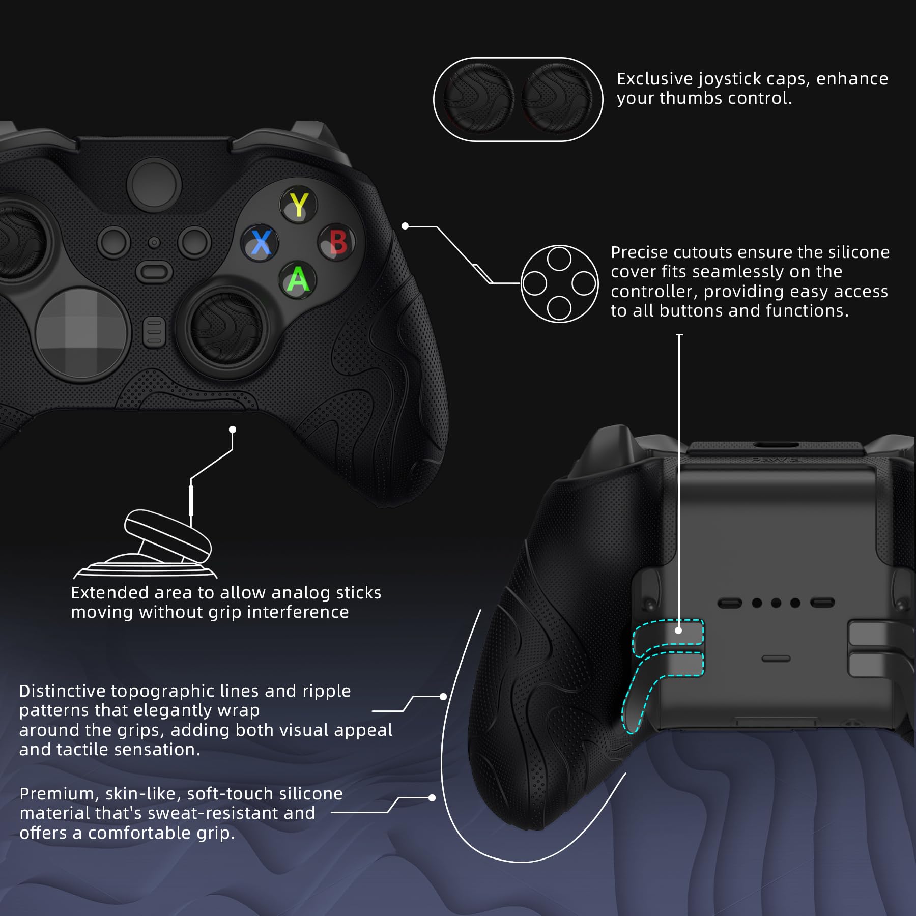 PlayVital Coque Manette pour Xbox Elite Series 2 Core avec Capuchon Joystick,Housse Protection pour Xbox Elite 2 Controller Cover Skin Silicone-Noir,Édition Mountain Range