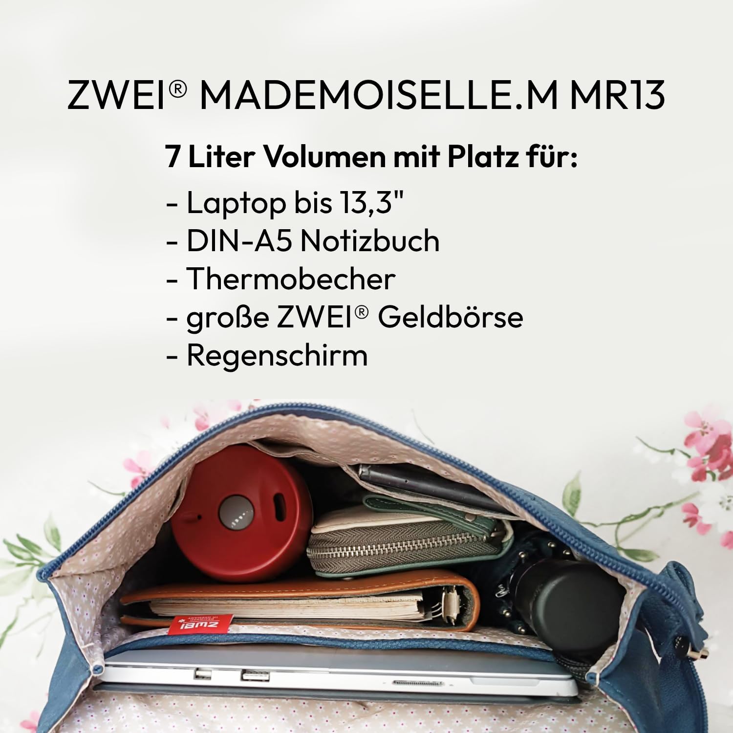Zwei Mademoiselle.M MR13 - Mochila para mujer (7 L, compartimento acolchado para portátil, solapa magnética, compartimento principal con cremallera, acolchado en la espalda, clásica, elegante