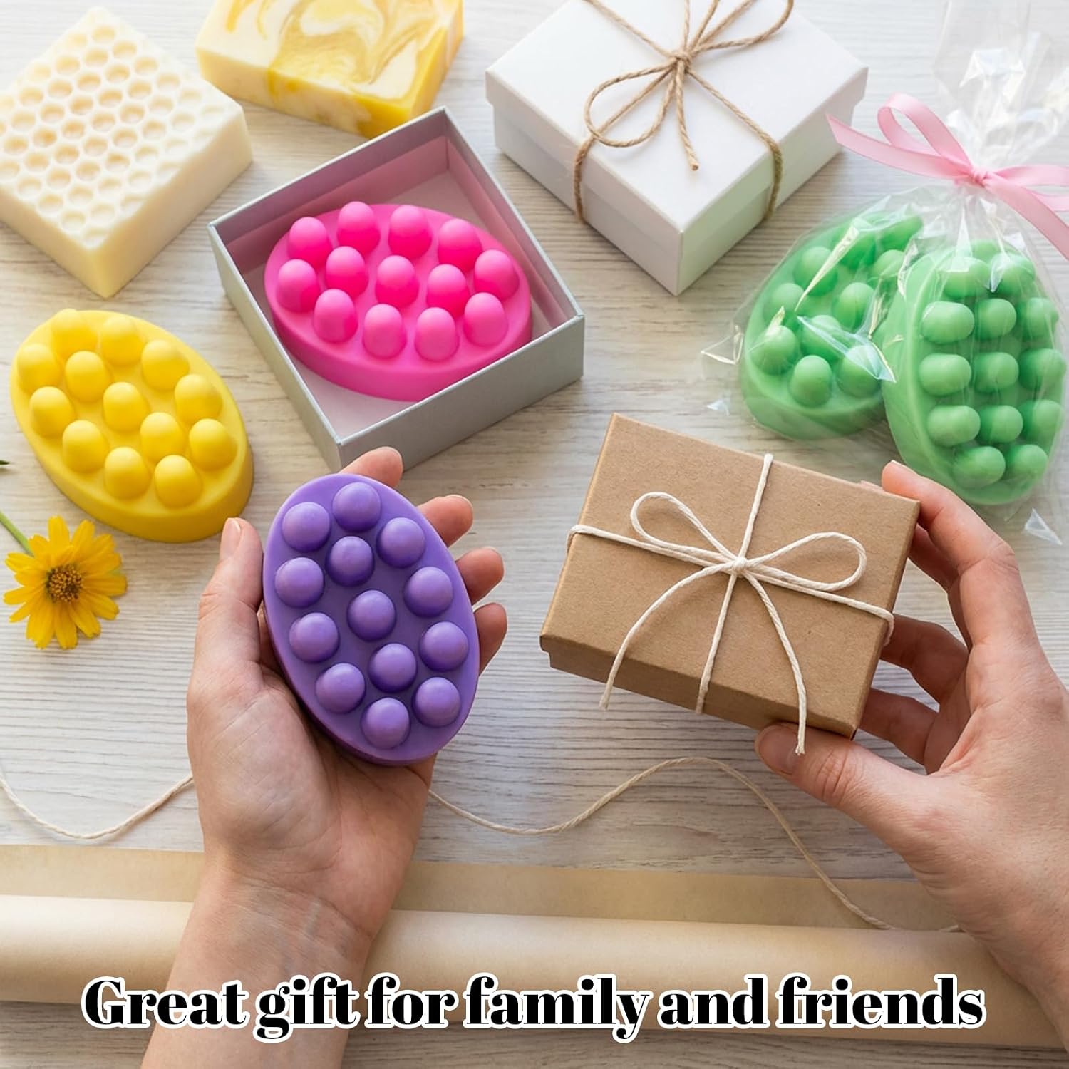 8 Pack Silicone Soap Molds for Massage Bars, Flexible Non-Stick BPA Free Soap Making Molds, Multi-Purpose for Candles, Chocolates, Bath Bombs, Wax & Crafts (Pink & Blue)