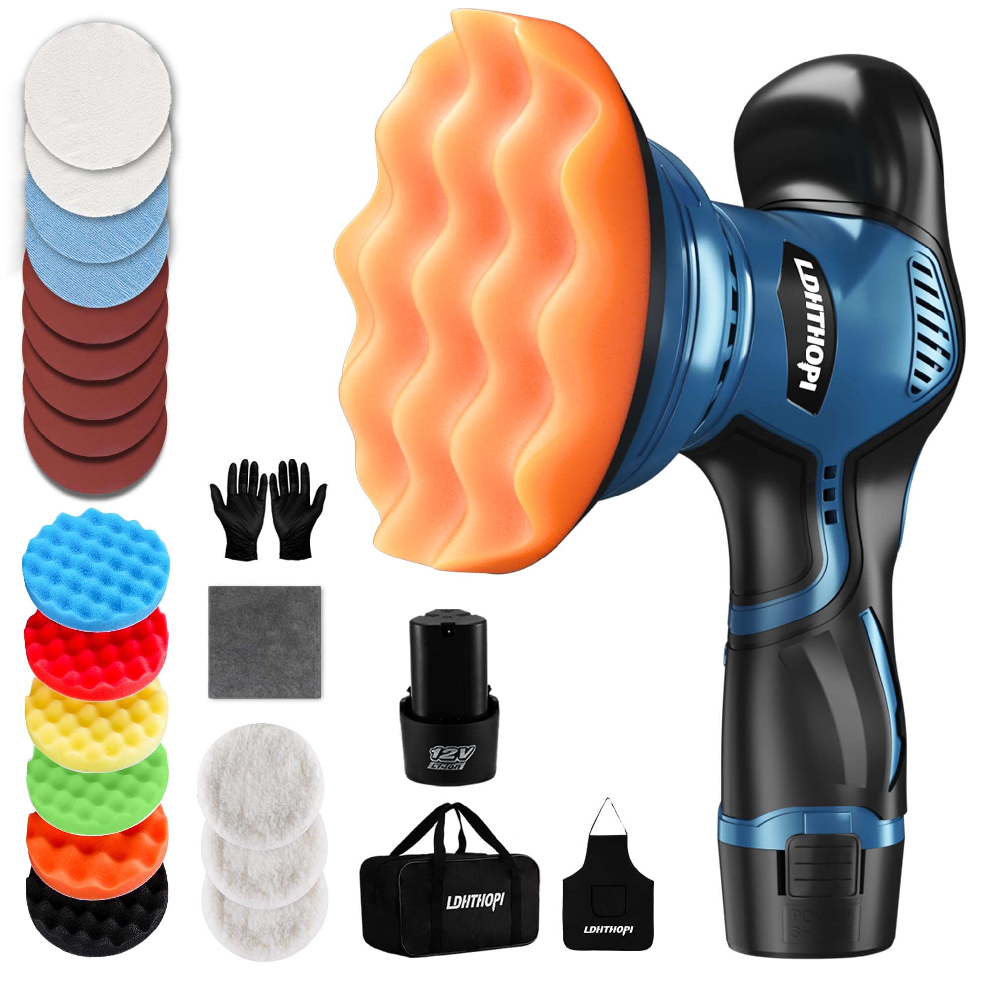 Cordless Polisher, 12V 2000mAh Battery Dual Action Polisher, 8 Variable Speed, 2600-6000OPM for Car Detailing, for Car, Boat, Wall, Floor, DIY (1PC Battery)