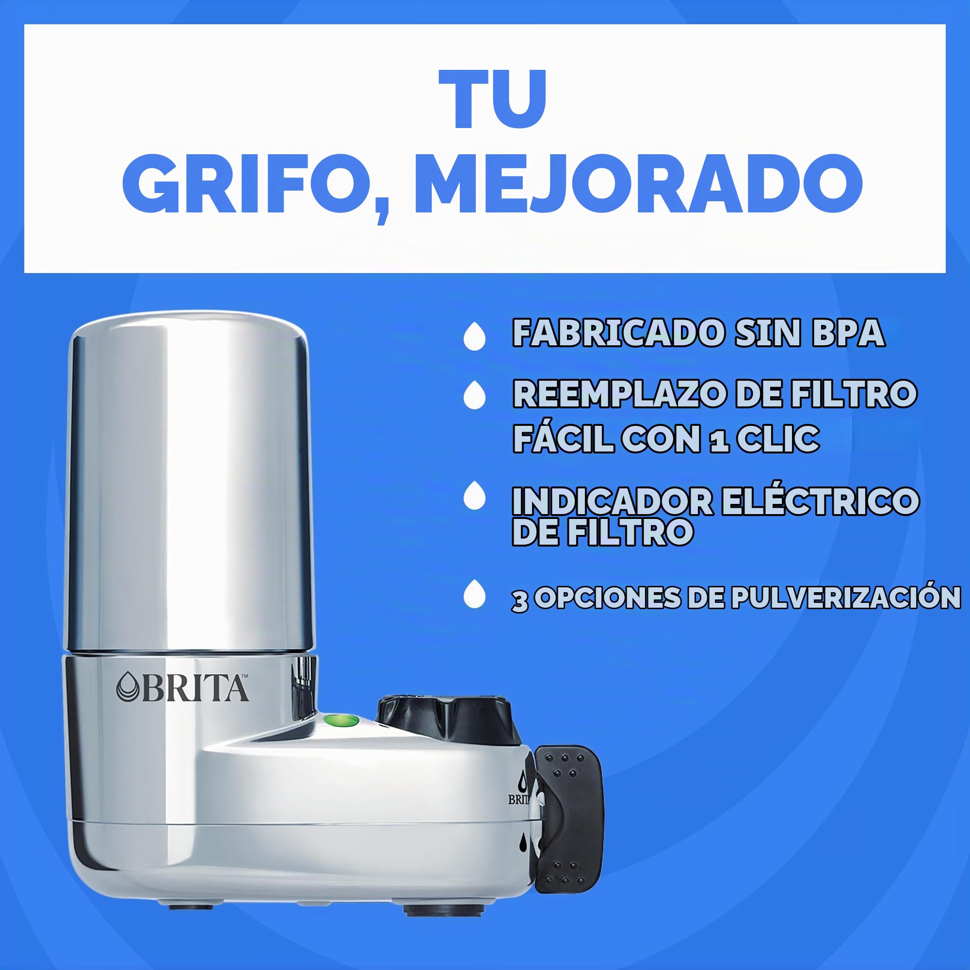 Brita Sistema de montaje de grifo, sistema de filtración de grifo de agua con recordatorio de cambio de filtro, reduce el plomo, fabricado sin BPA, solo se adapta a grifos estándar, Elite, cromado,
