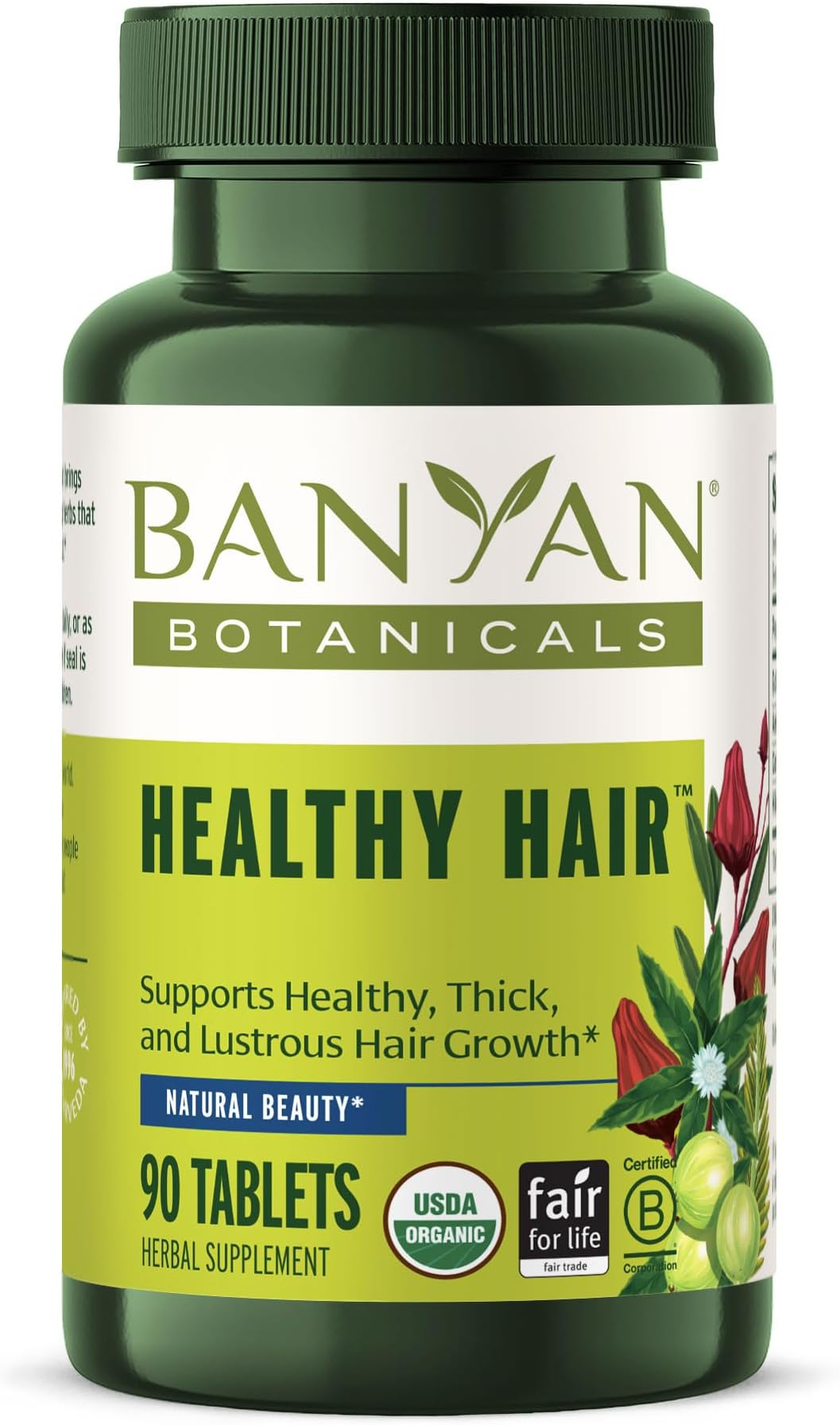 Banyan Botanicals Organic Healthy Hair Supplement – For Thickness, Shine & Scalp Health – with Bhringaraj, Amla & Brahmi – Natural Internal Hair Care & Follicle Support-90 Tablets-USDA Organic