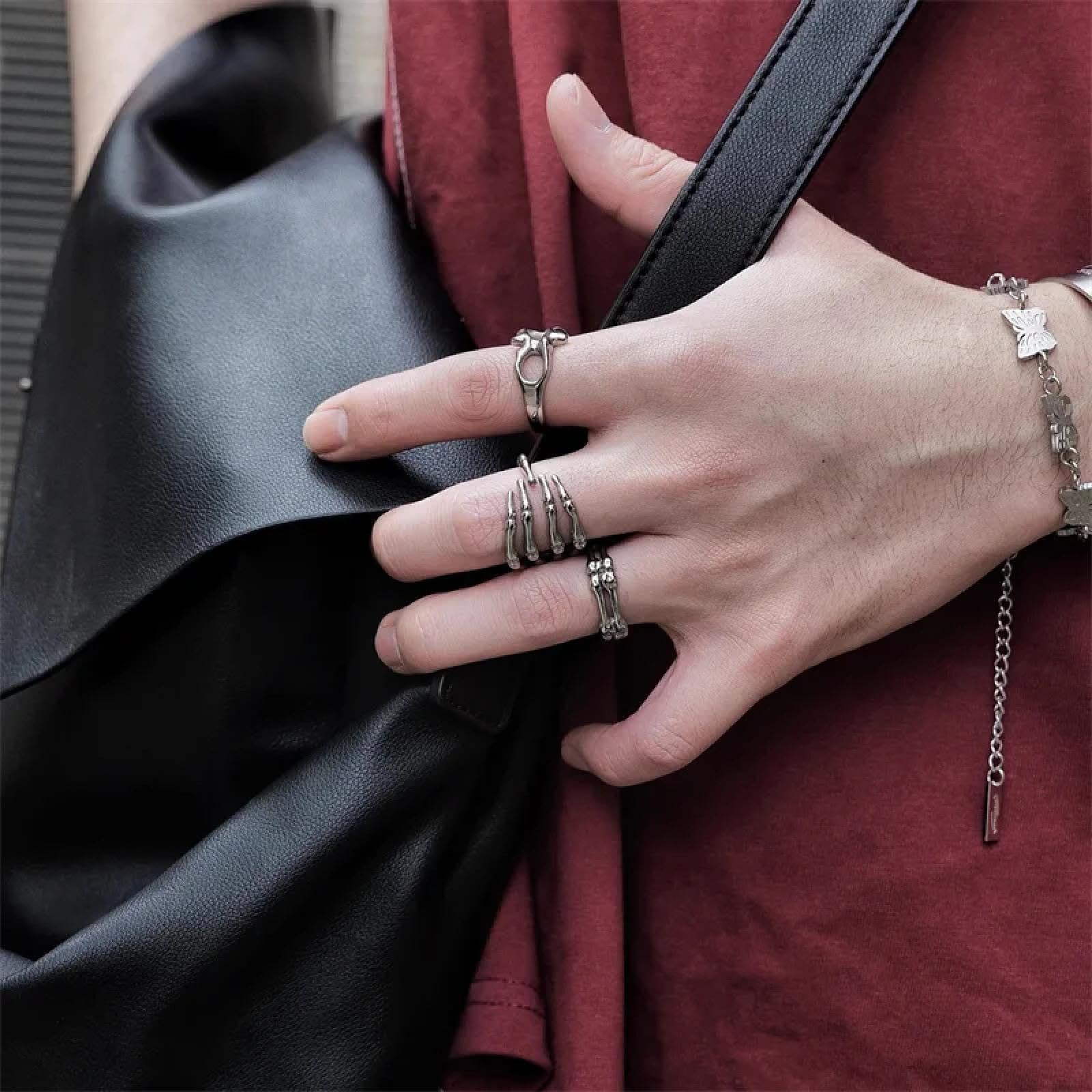 Ring Ringe Damen Bijouterie Herren Dunkler Stil Nischendesign Finger Palmen Knochen Ringe Herren Und Damen High-End Sinn Paar Accessoires Schmuck
