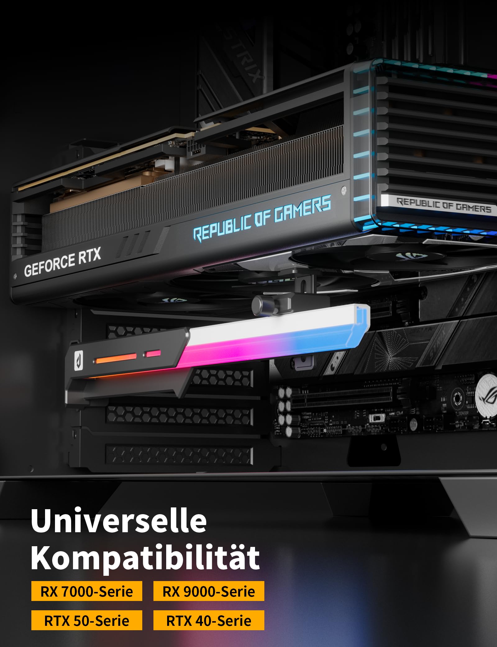 upHere ARGB Supporto per schede grafiche, supporto GPU in lega di zinco, 5 V ARGB Sync & Daisy Chain, regolabile in altezza, impedisce la GPU, compatibile con RTX 40/50 & RX 7000/9000 Serie-CMGL7KC