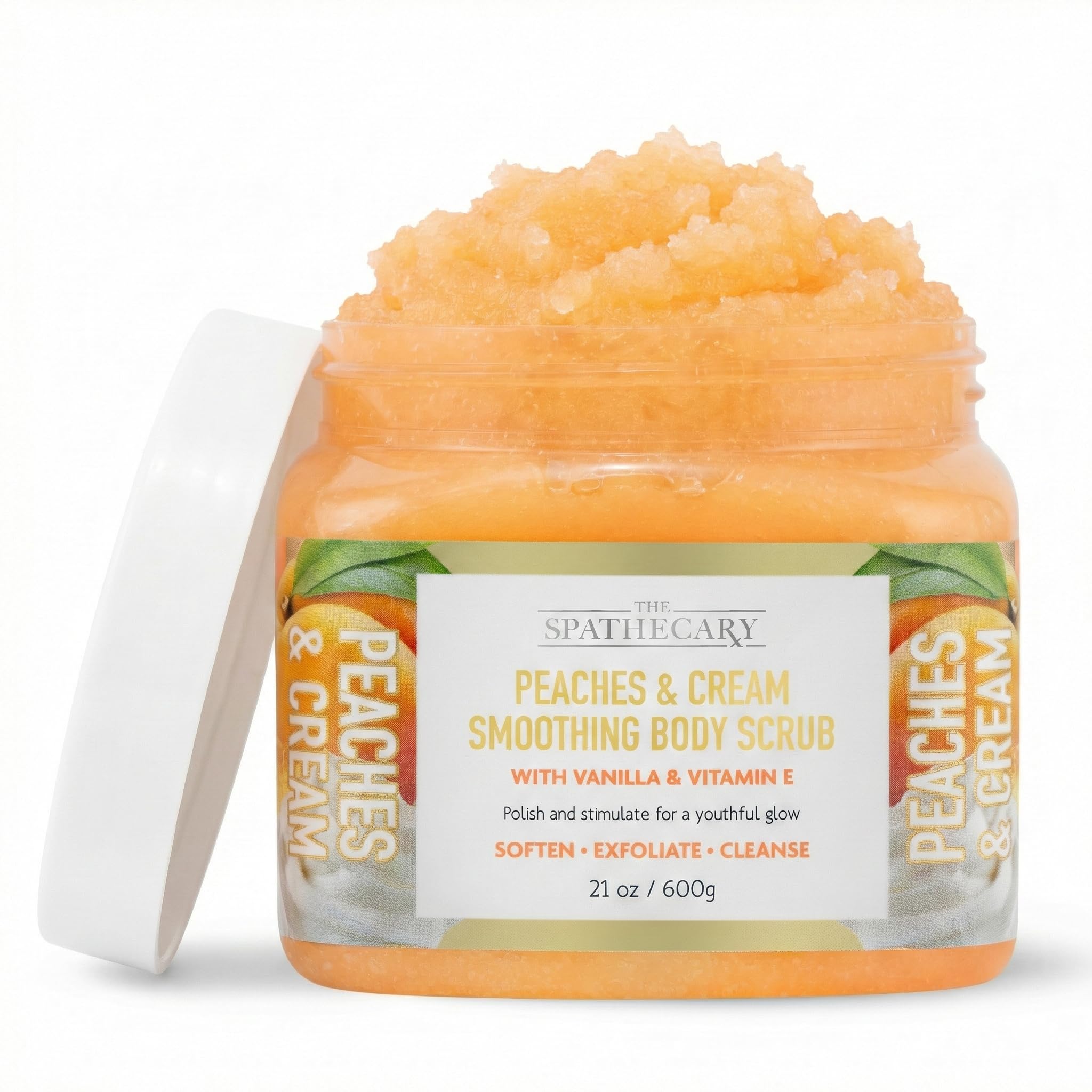 The Spathecary Peaches & Cream Sugar Scrub - Exfoliating & Hydrating Body Scrub, Vanilla & Vitamin E to Help Polish, Stimulate & Soften Skin For A