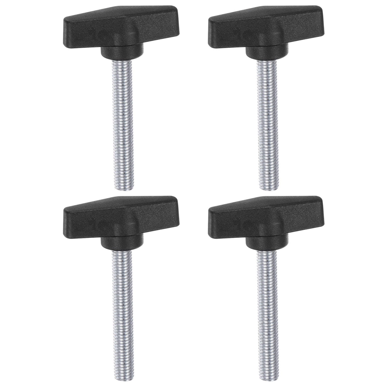 sourcing map 4pcs Tee Wing Knobs M10 x 50mm Metric Male Threaded Stud 55mm T Head Plastic Knob Handles Thumb Screws Hand Clamping Tightening Knob Grip Thumbscrew, Black