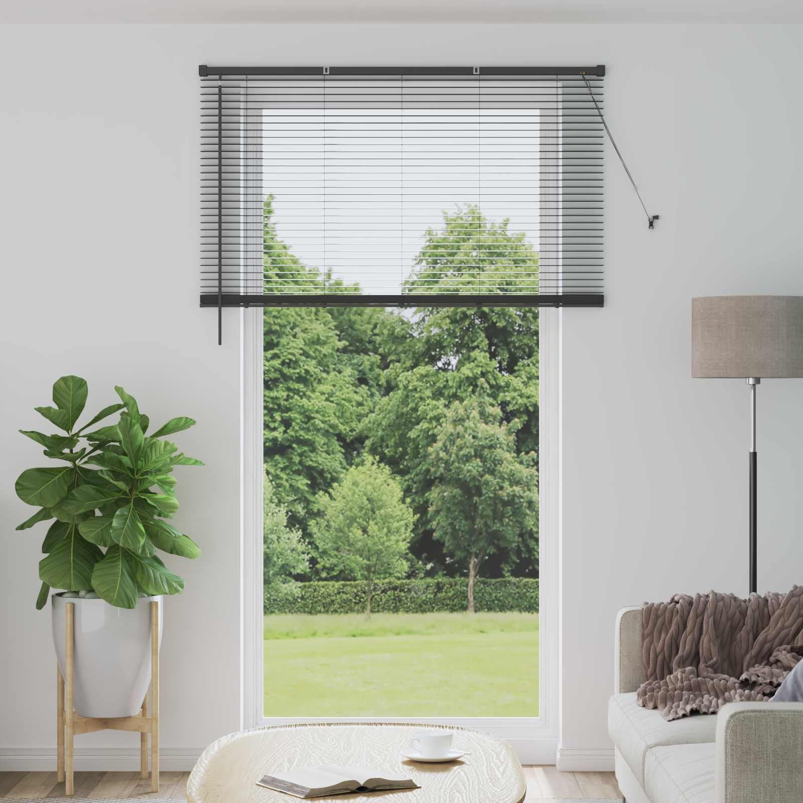 Store vénitien Gris argenté en PVC 213 x 160 cm 25 mm, persienne intérieure avec Clip de sécurité, Protection Solaire, contrôle lumière et intimité pour fenêtre, volet tamisant Durable