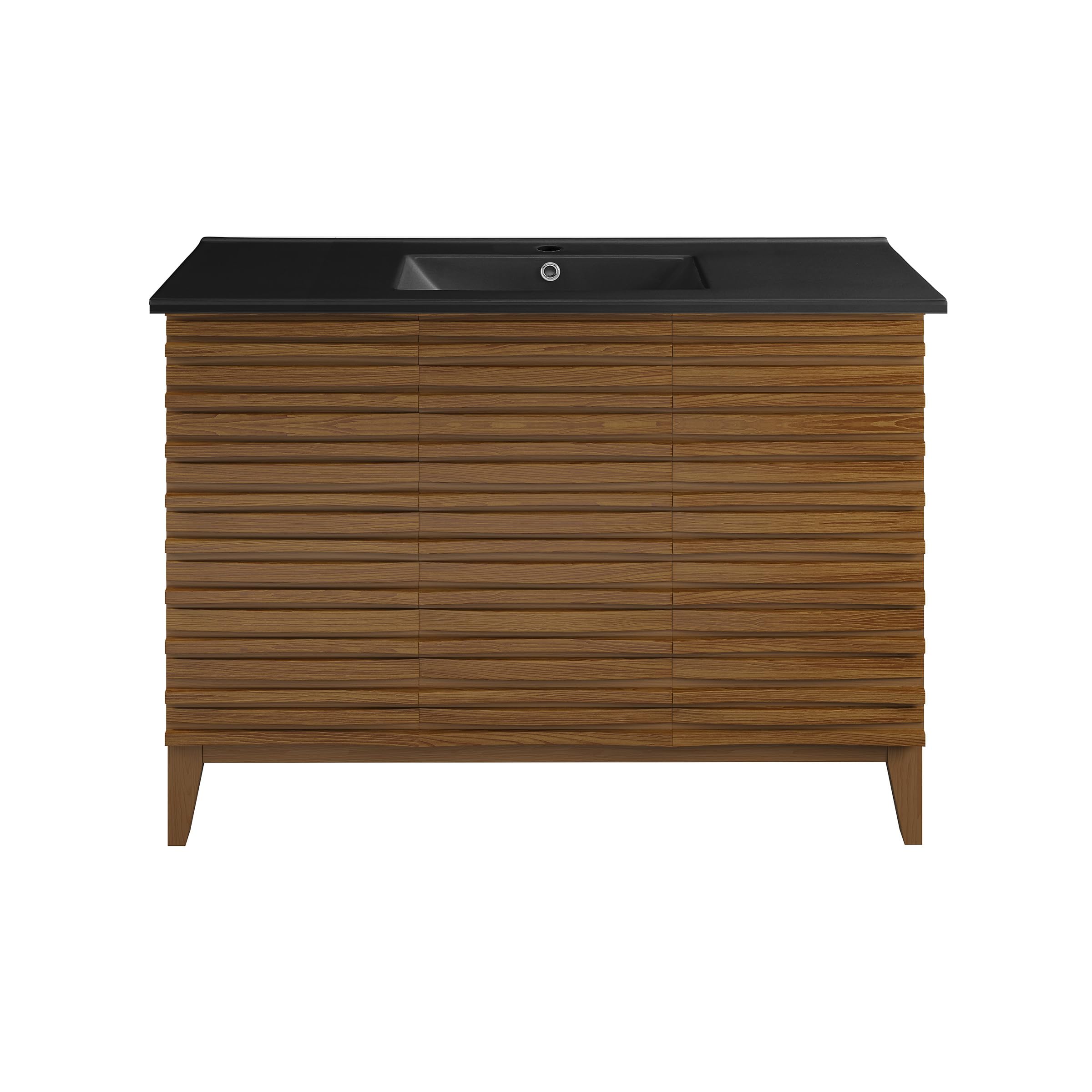 Swiss Madison Cascade 48 in. Brown Oak Bathroom Vanity with Black Ceramic Sink Top