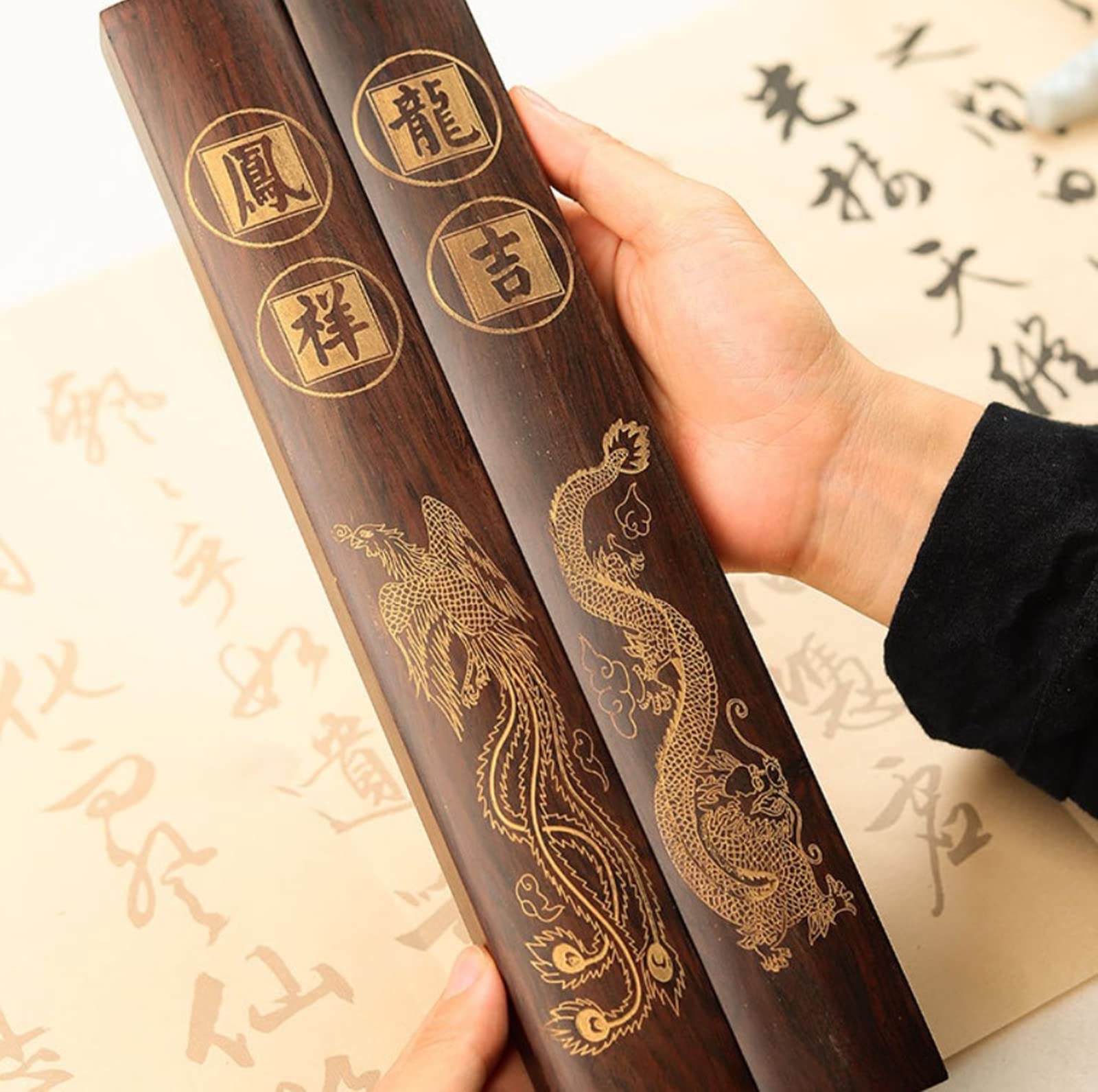 Amazon | 木製中国書道文鎮 - 木製文鎮 平文鎮 - 紙を押す、平らに保持
