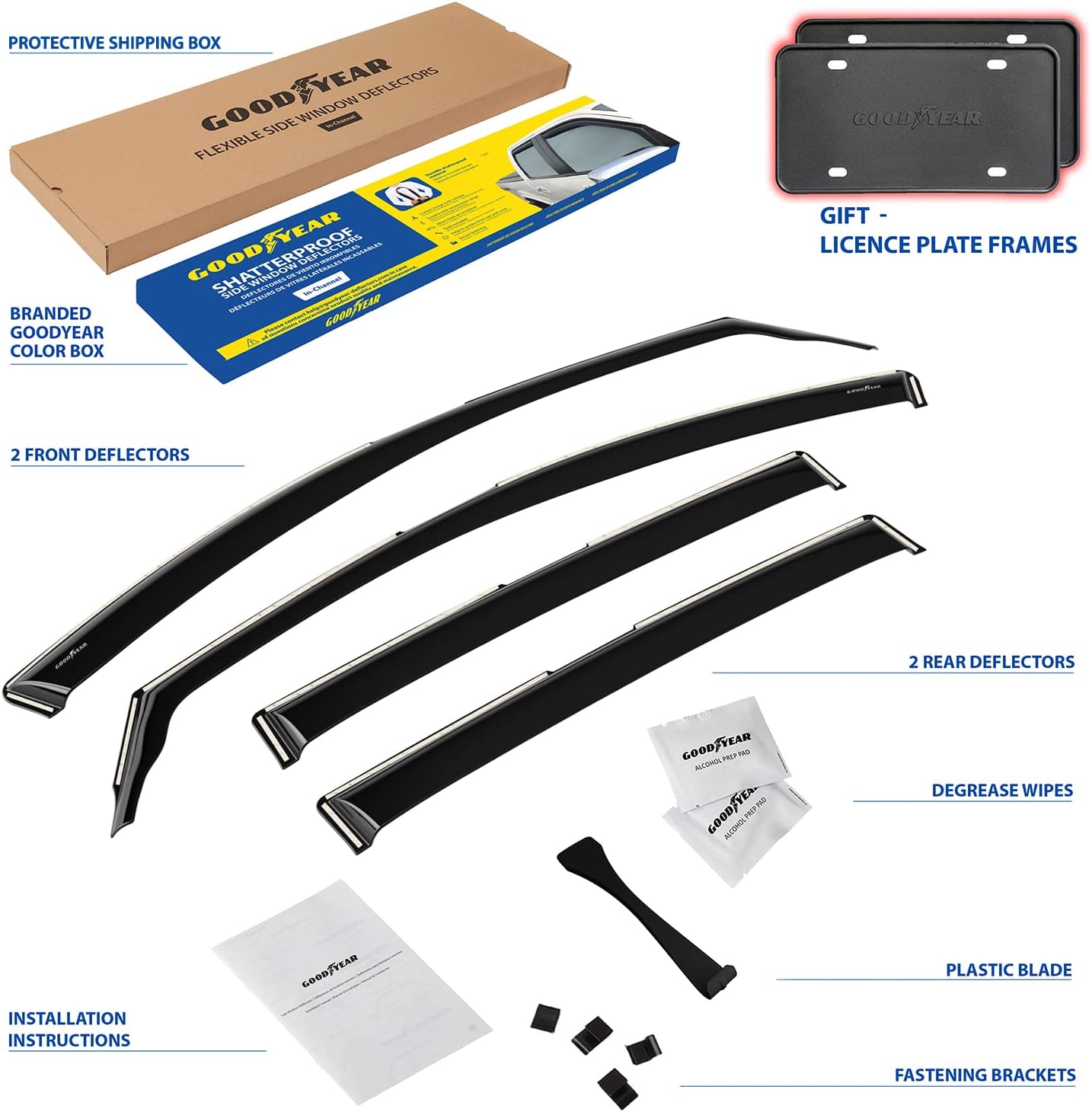 Goodyear Shatterproof in-Channel Window Deflectors for Toyota RAV4 2013-2018, Rain Guards, Window Visors for Cars, Vent Deflector, Car Accessories, 4 pcs - GY003486