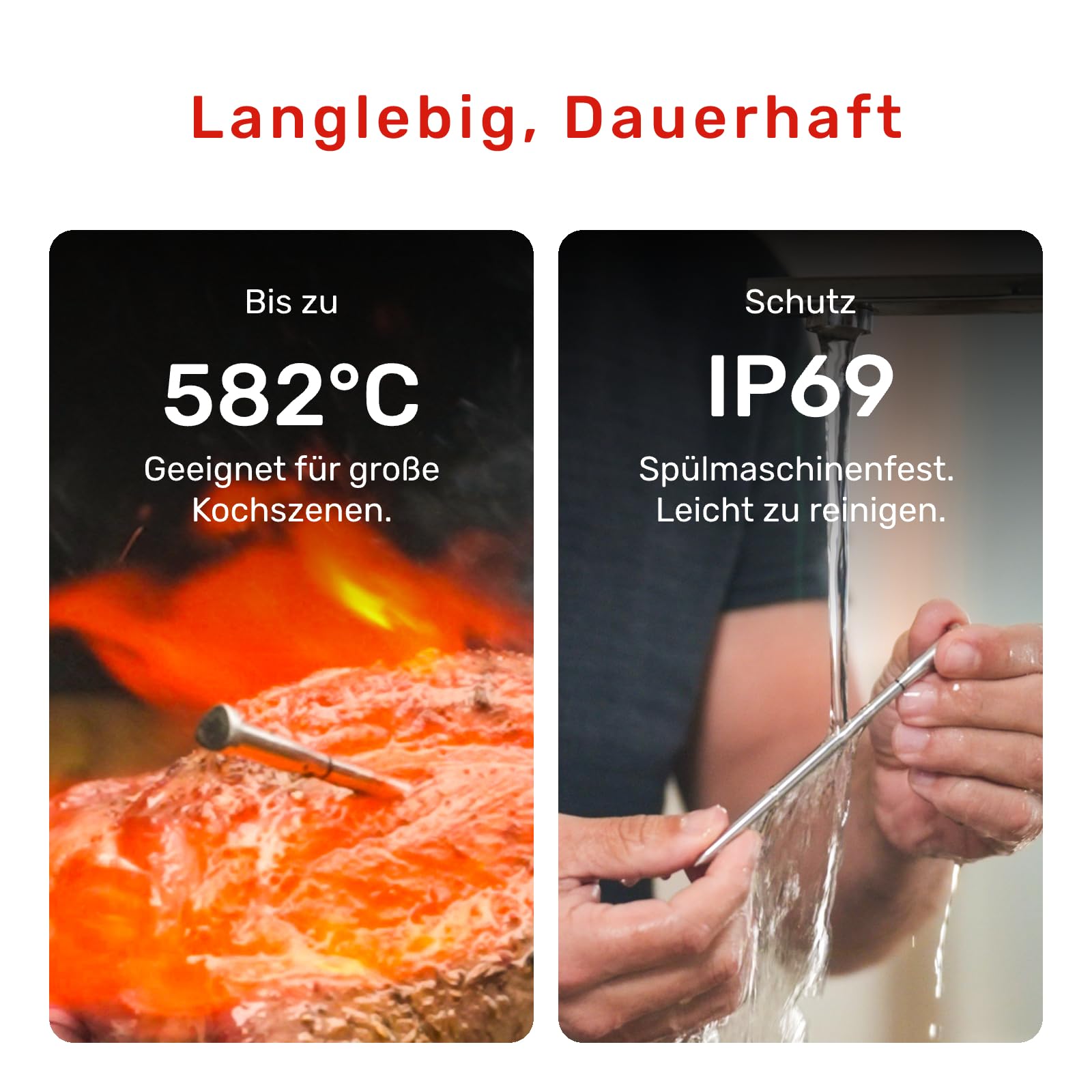 S Pro Fleischthermometer Kabellos mit Bluetooth, 6 Temperatursensoren arbeiten gleichzeitig, ±0,1°C Genauigkeit, App-Überwachung mit Timer und Alarm, IP69 wasserdicht und ölbeständig