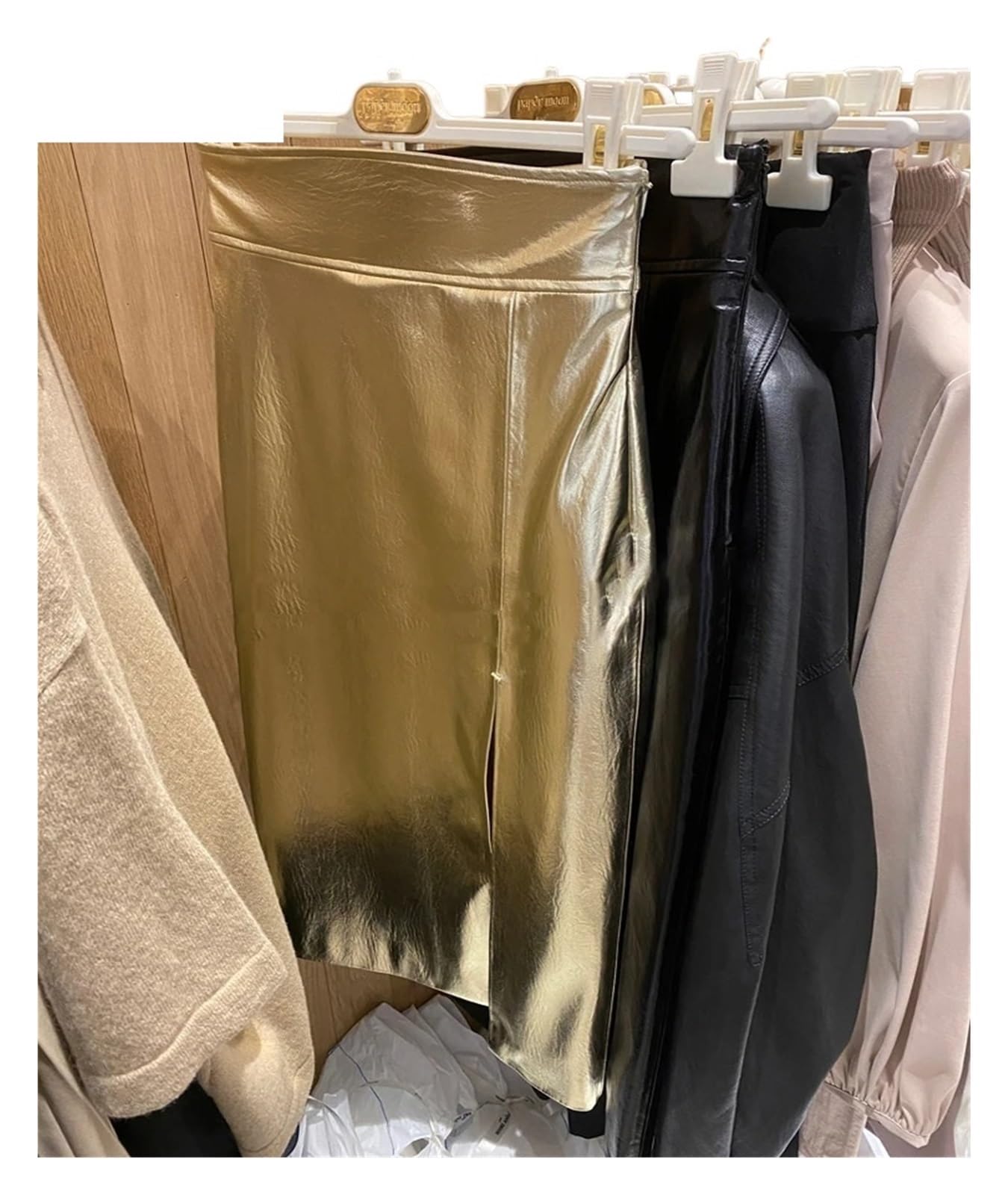 Gonna Pelle Donna Gonna in Pelle Lucida Nera Argento Dorata Primavera Autunno da Donna con Spacco Frontale, Vita Alta, Lunga, Abiti firmati di Lusso