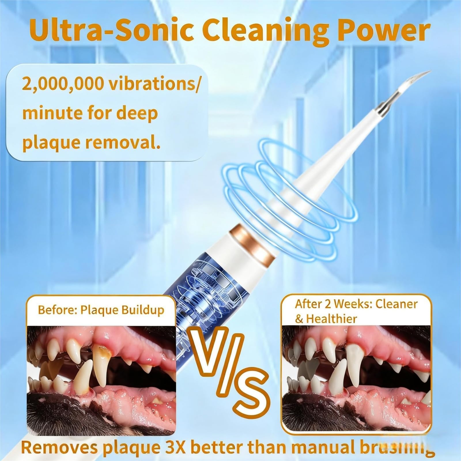 ZampaDent Dispositivo Professionale Per La Pulizia Dentale Del Cane-Kit Pulizia Denti Per Cani E Gatti, 5 Modalità Di Pulizia, Ricarica USB, Rimozione Tartaro E Macchie (Bianco,B)