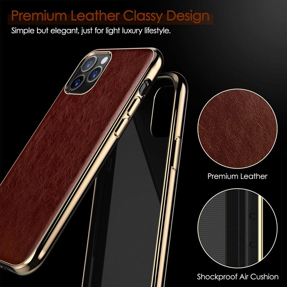 LOHASIC iPhone 11 Pro Max Case, Slim Luxury Business PU Leather Cover Soft Shockproof Bumper Defender Non-Slip Grip Anti-Scratch Full Body Protective Cases for Apple iPhone 11 Pro Max 6.5 inch - Brown