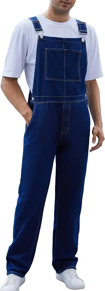 Macacão masculino com alças ajustáveis, listrado, com bolsos