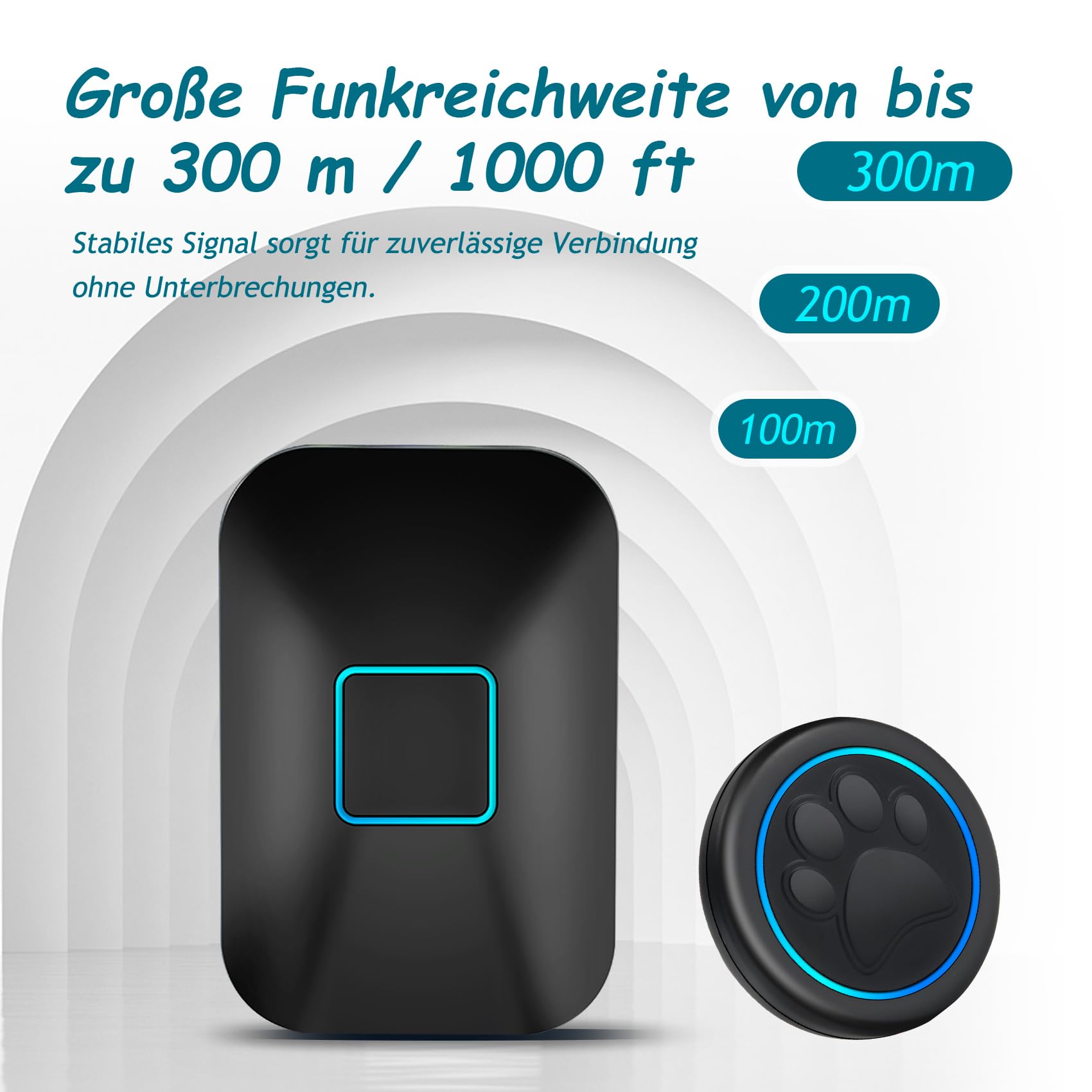 A88 Katzenklingel & Hundeklingel – Kabellose Türklingel mit Touch-Sensor, 300 m Reichweite, LED, 60 Melodien, Wasserdicht, Buzzer Hund, Katzen Klingel Tür Außenbereich (1 Klingeltaster + 1 Empfänger)