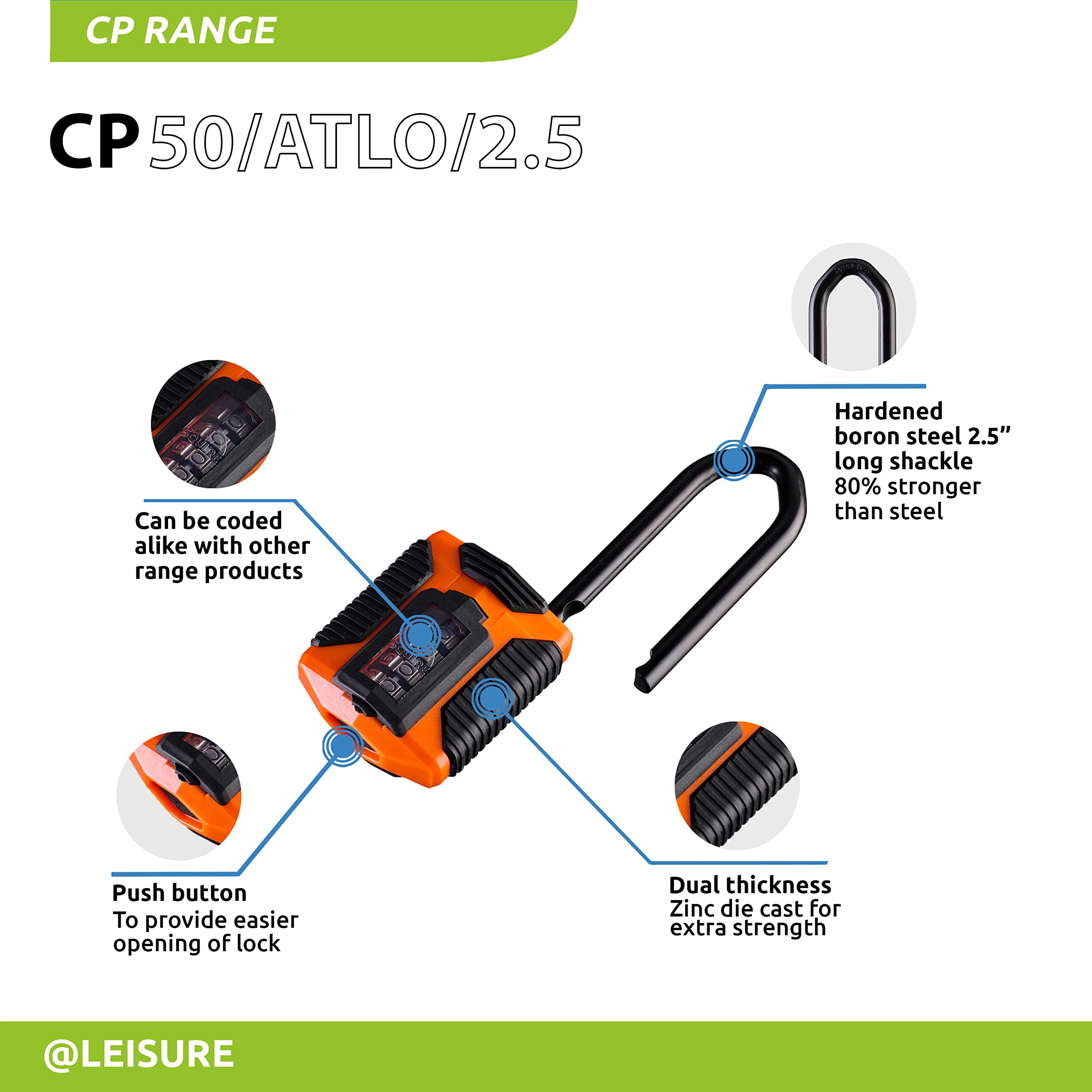 Cadenas Squire robuste (CP50) - Anse en acier la plus résistante - Cadenas à combinaison à 4 roues - Acier allié anticorrosif - Cadenas étanche pour maison, et garage (Manille longue tout terrain)