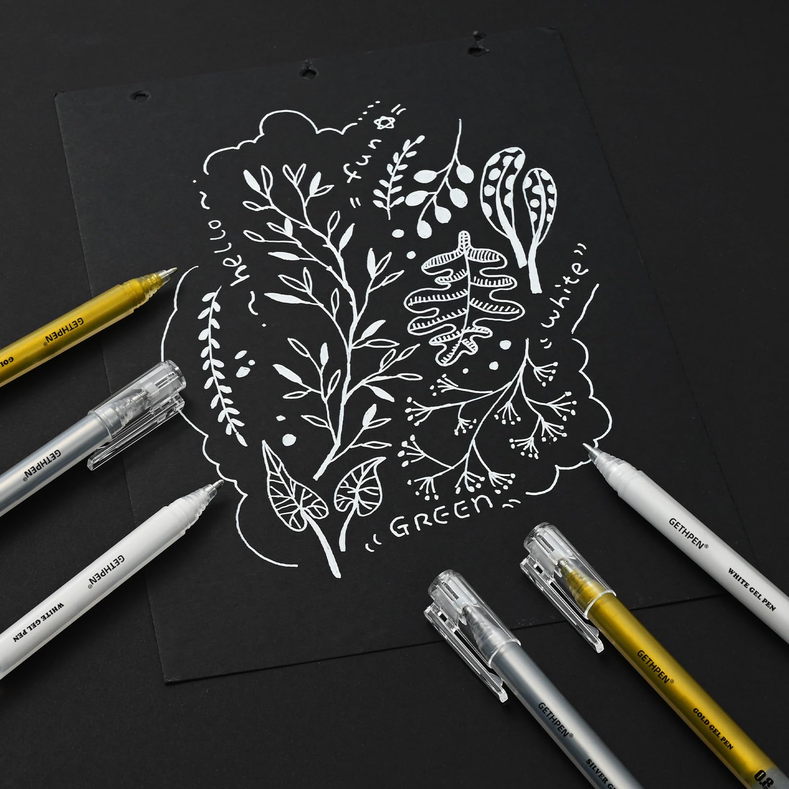 3 Colors Gel Pen Set White Gold Silver 1 0mm Fine Point Gel Ink Pens for Artists Black — view 7