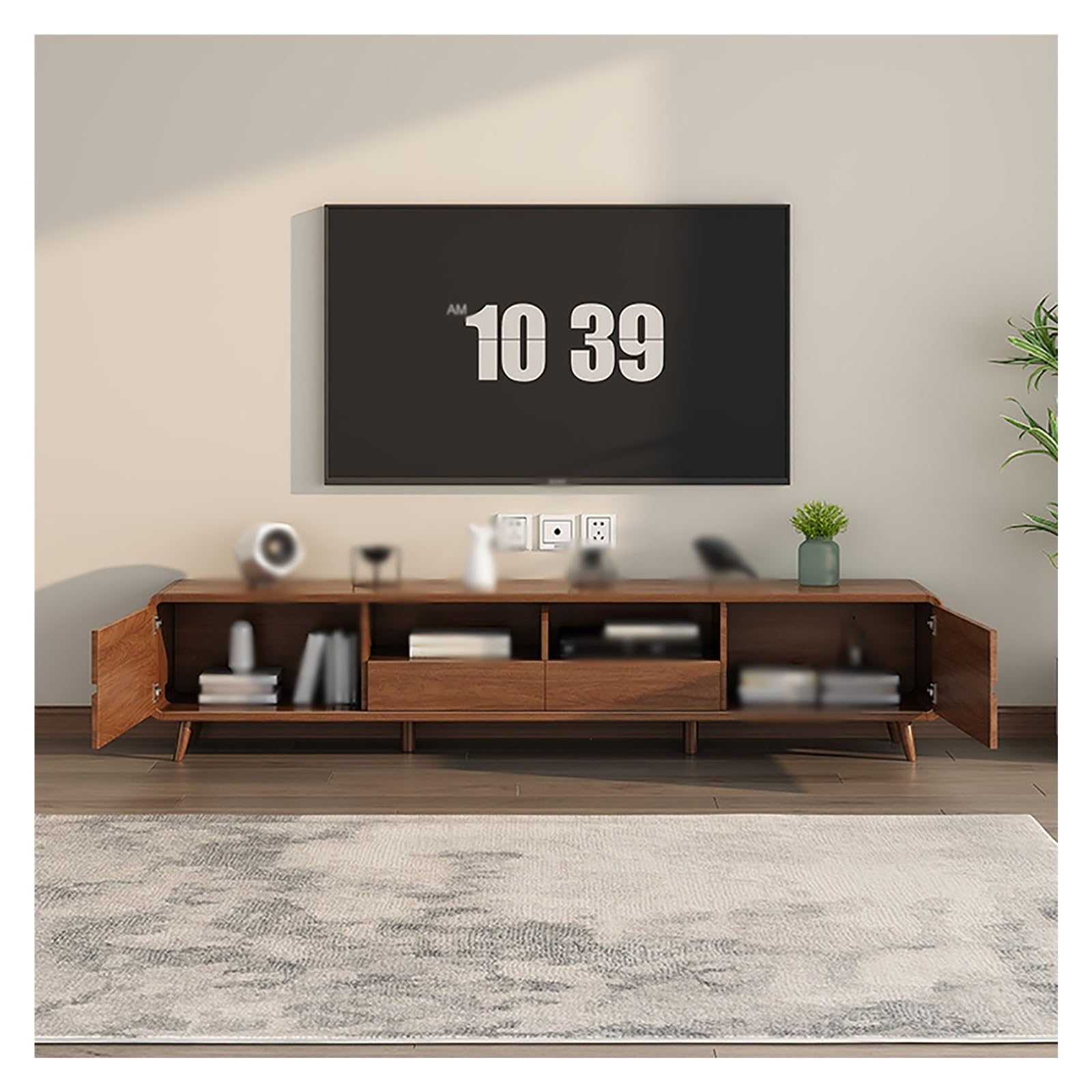 Amazon｜ミッドセンチュリーモダンテレビスタンド 2ドア収納と2つの