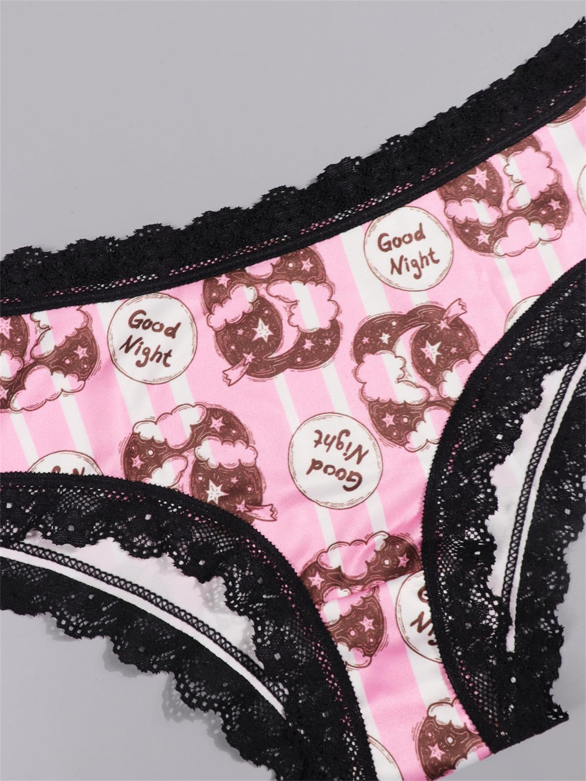 Morvia 6pcs Women Underwear Gothic Sexy Halloween Skulls Roses Allover Print Contrast Lace Hipsters Panties: XX-Large 6pcs Moon & Stars Print