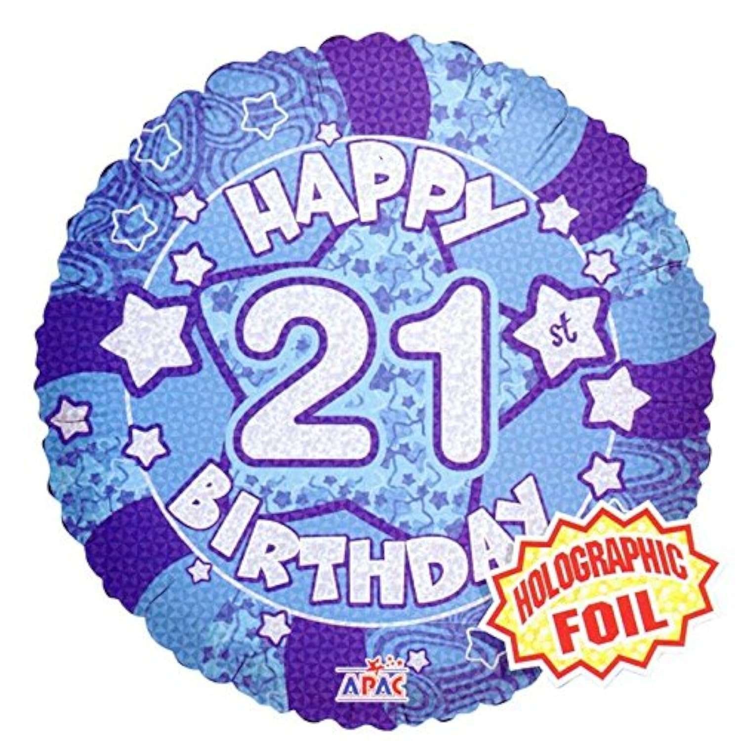 18" foil helium balloon holographic happy birthday party decs (Blue, 21st)