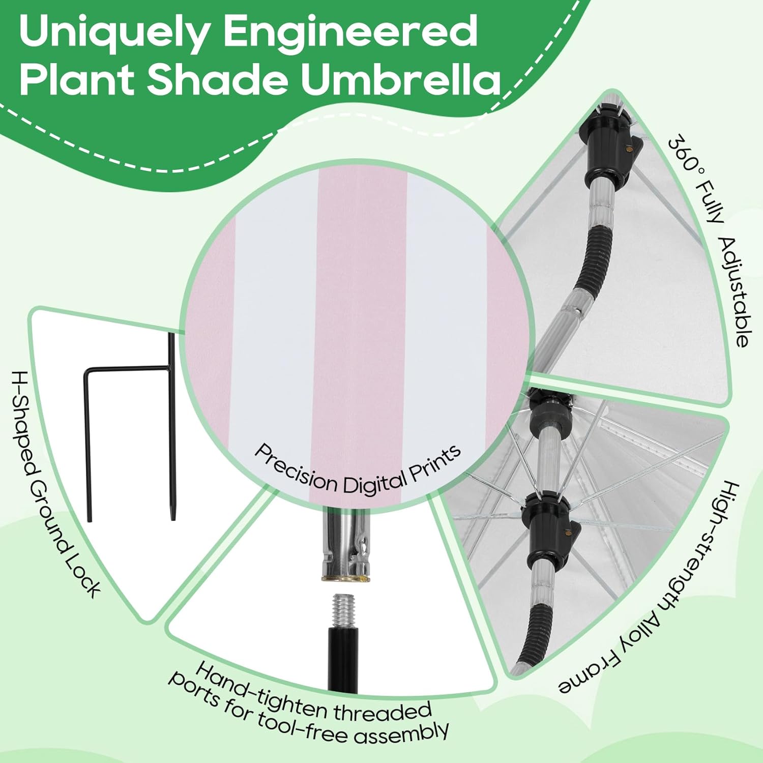 4Pack Digital Printing Plant Umbrellas for Outdoor Plants - 26" Large Garden Sun Shade for Plants with Adjustable Angle & Height (Max 43") - Plant Shades for Outdoor Plants, Flowers & Garden Beds - Plant Umbrella Shade for Potted Plants