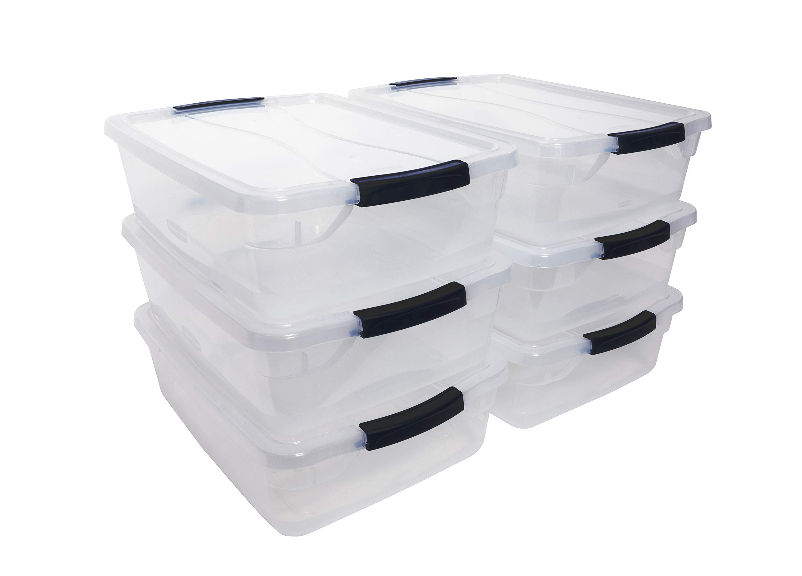 Rubbermaid Cleverstore Clear 16 Qt/4 Gal, Pack of 6 Stackable Plastic Storage Containers with Durable Latching Clear Lids, Visible Organization, Great for Classroom, Underbed, and Kitchen Storage