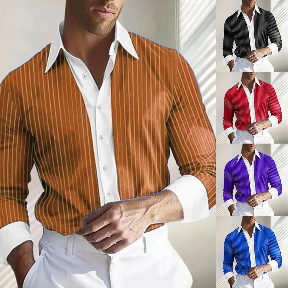 Elegante camicia a righe a maniche lunghe da uomo, perfetta miscela di comfort e stile (2XL viola)