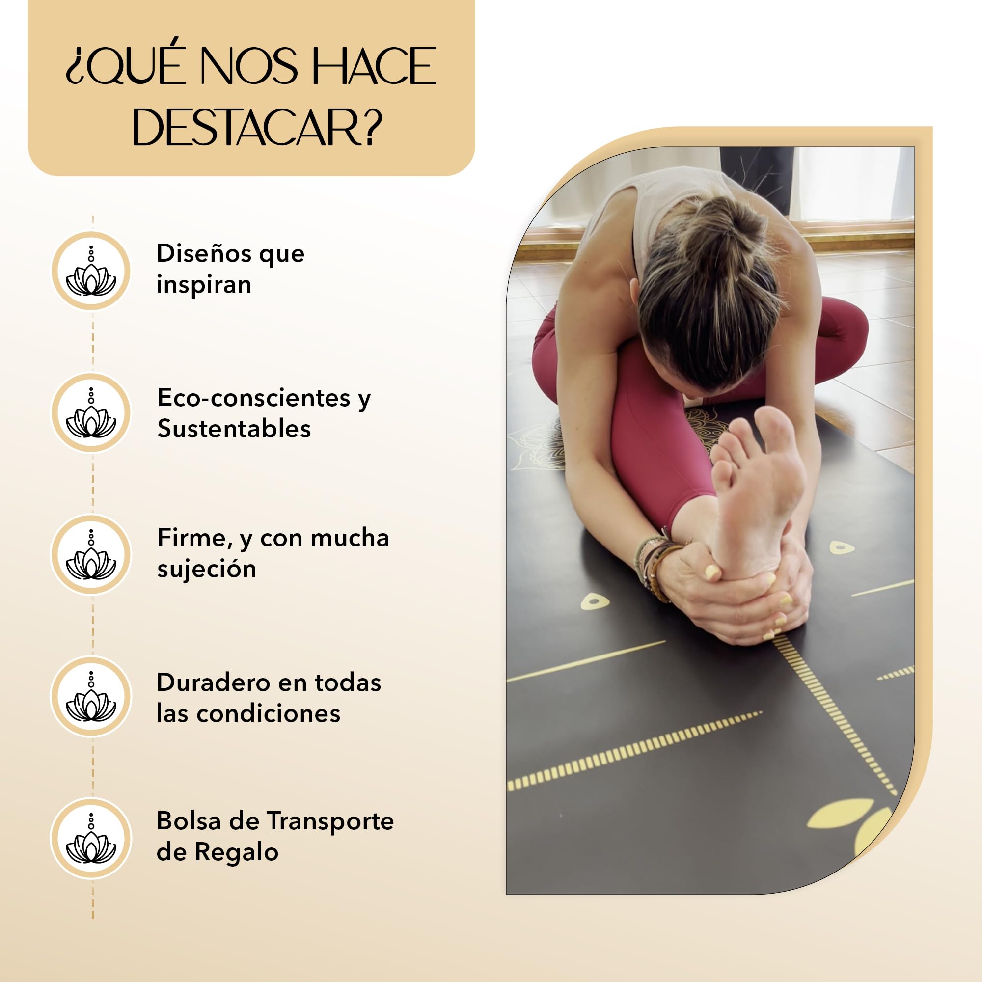 Yoga Mat, Edición Dorada Mandala, Esterilla de yoga antideslizante, Materiales ecologicos Colchoneta para pilates y yoga incluye bolsa de transporte