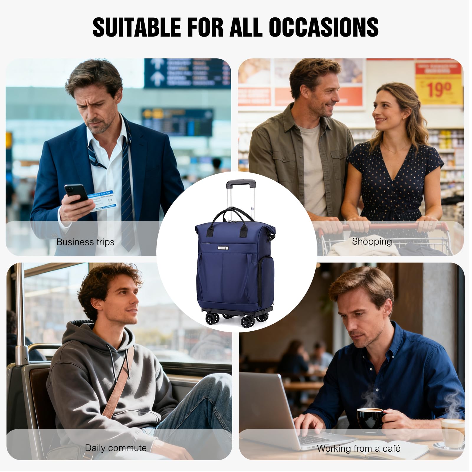 FANDARE 35L Laptop-Trolleys Herren Damen Einkaufstrolley klappbar Rollerrucksack Business Wandlungsrucksack Reiserucksack mit Rollen Trolley-Rucksack Rollen Handgepäck Rolling Aaktenkoffer Blau