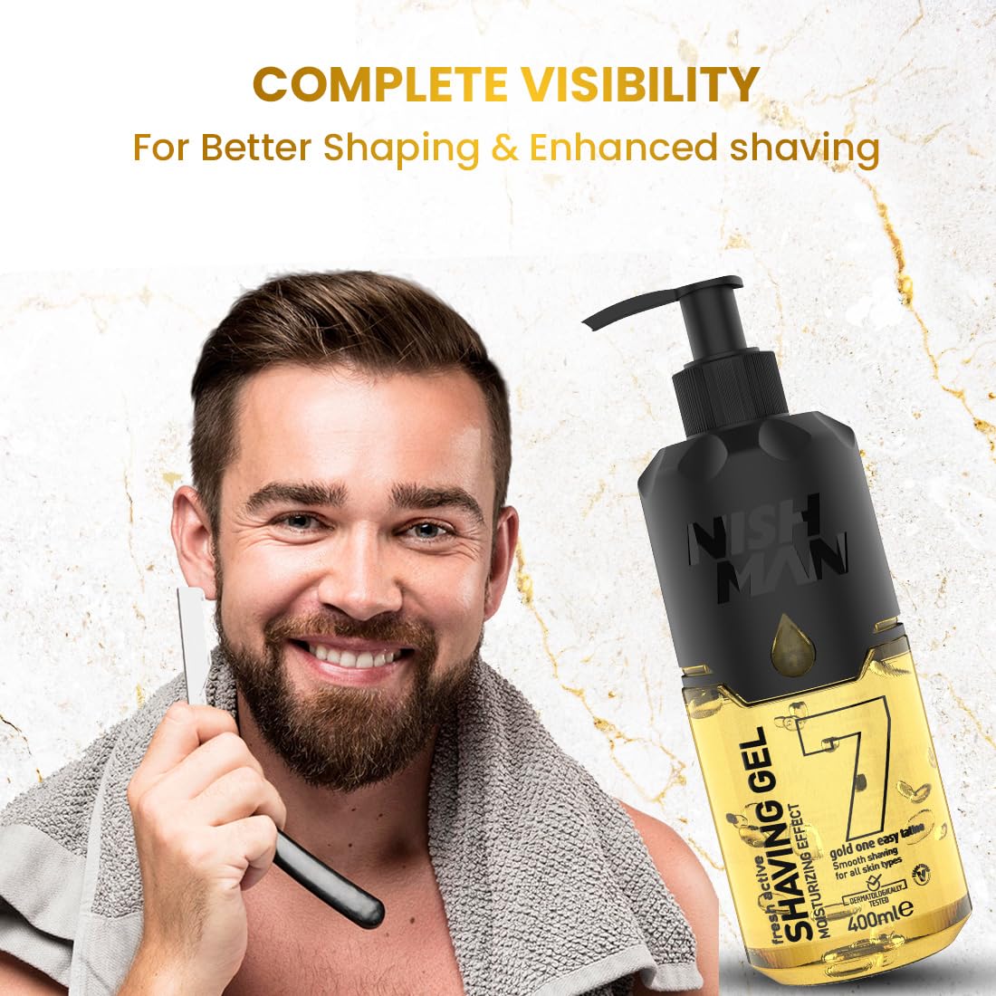 Nishman Fresh Active Non Foaming Shaving Gel | Moisturizing Effect | Dermatologist Tested | All Skin Type | Vegan, No Sulfates, Parabens or Silicones | 400 ML