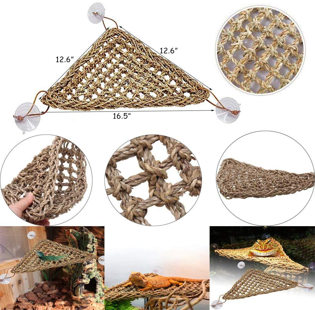 PINVNBY Hamac à motif de dragon barbu - Accessoires pour aquarium - Maille respirante - Hamac lézard pour reptile - Feuilles grimpantes artificielles - Avec ventouses - Pour caméléon, gecko, serpents