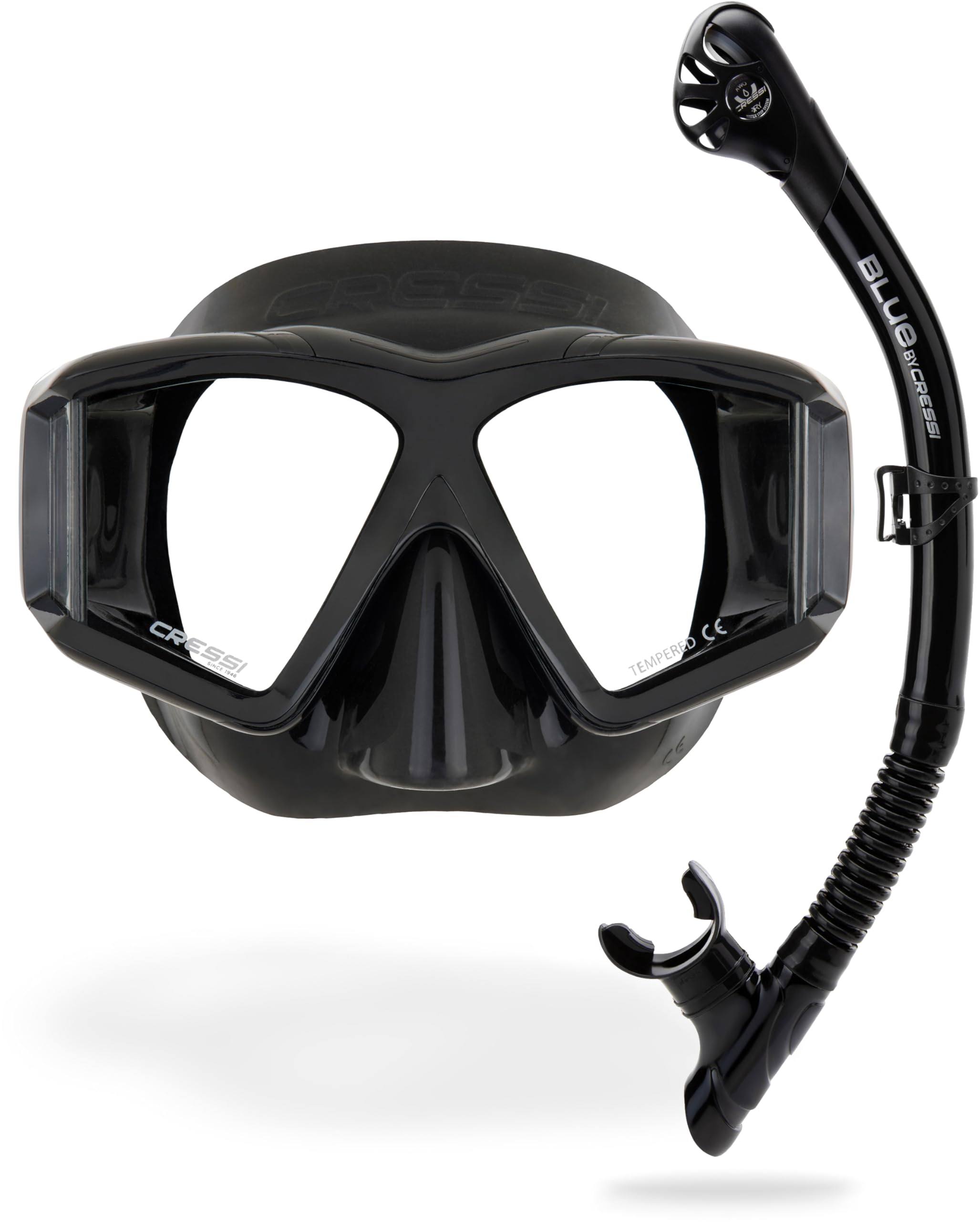 CRESSI Horizon - Mask Equiped with 4 Separate Tempered Glasses or Combo Set Mask + Snorkel Scilla Top Dry Sistem, Diving and Snorkeling with Uninterrupted Panoramic Vision