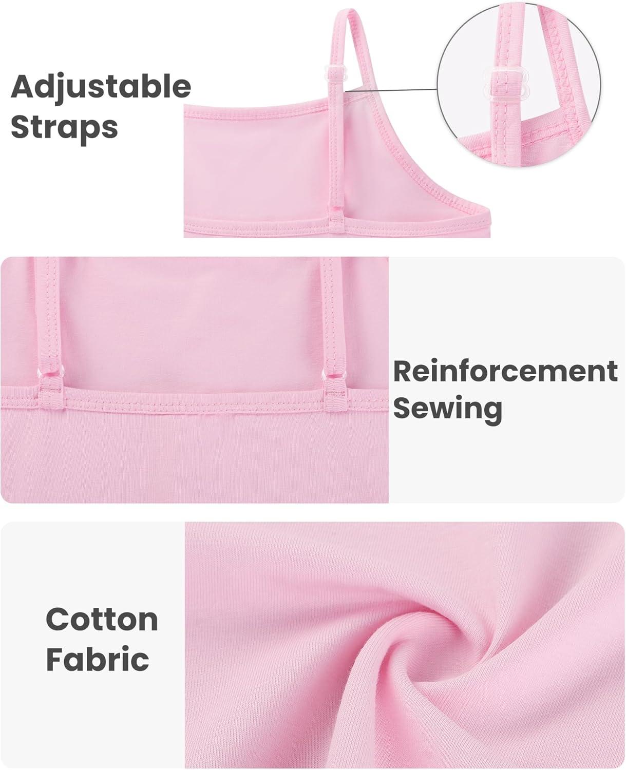 Auranso Girls Undershirts Toddler Camisole Adjustable Straps Cami Dance Tank Tops 3 Pack - Image 5