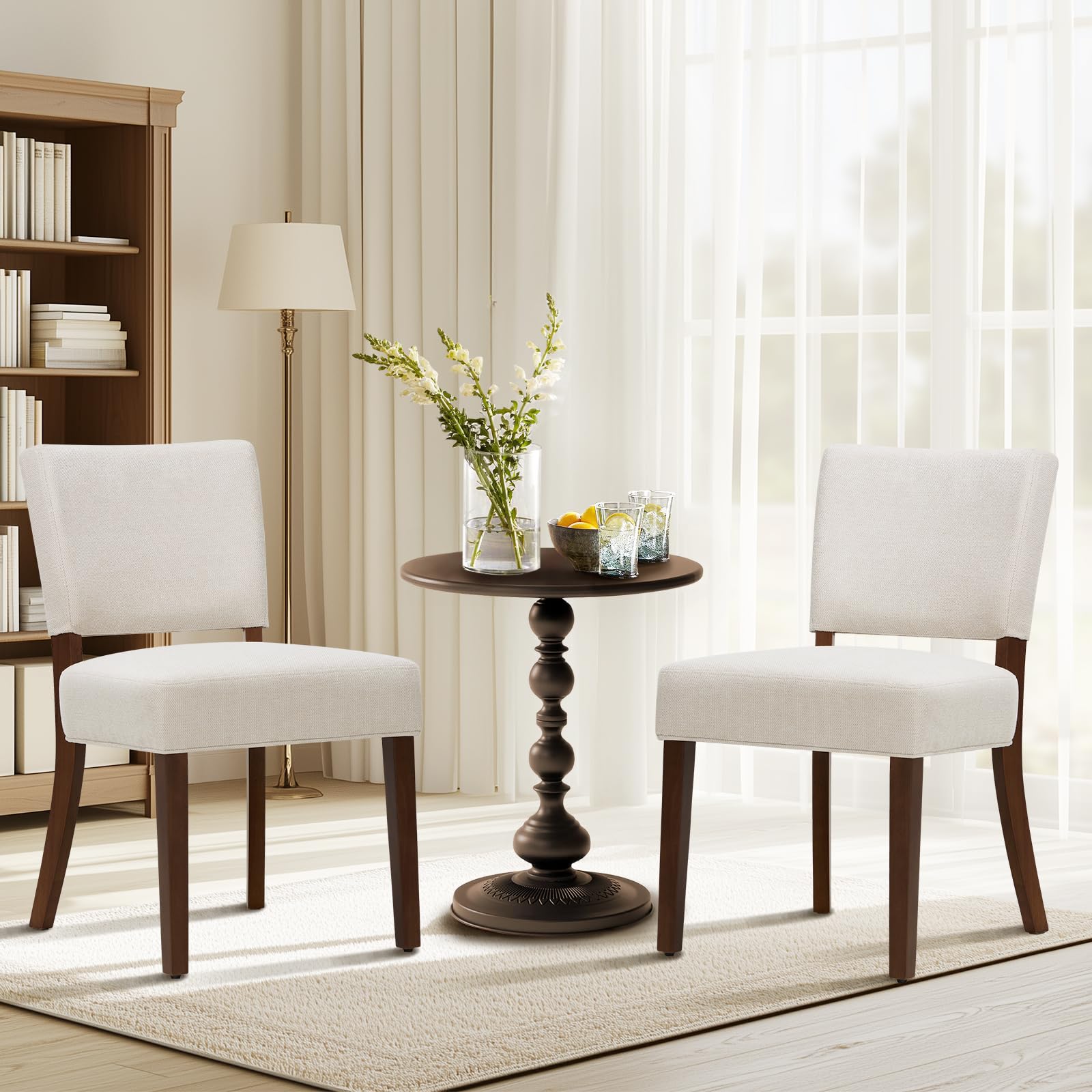 (Incomplete,missing parts )COLAMY Mid Century Modern Dining Chairs Set of 2, Upholstered Kitchen Chairs with Open Back, Farmhouse Fabric Side Dining Room Chairs with Wood Legs for Dining Room Kitchen Restaurant, Beige
