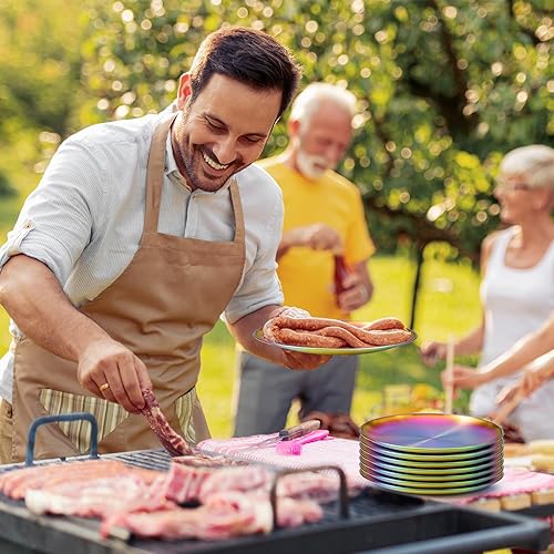 Miniatura 7 de Stainless Steel Dinner Plates,Unbreakable Dishes Microwave Safe Dinnerware,Colorful Iridescent Metal Platter for Camping Picnic Party (Iridescent, 8