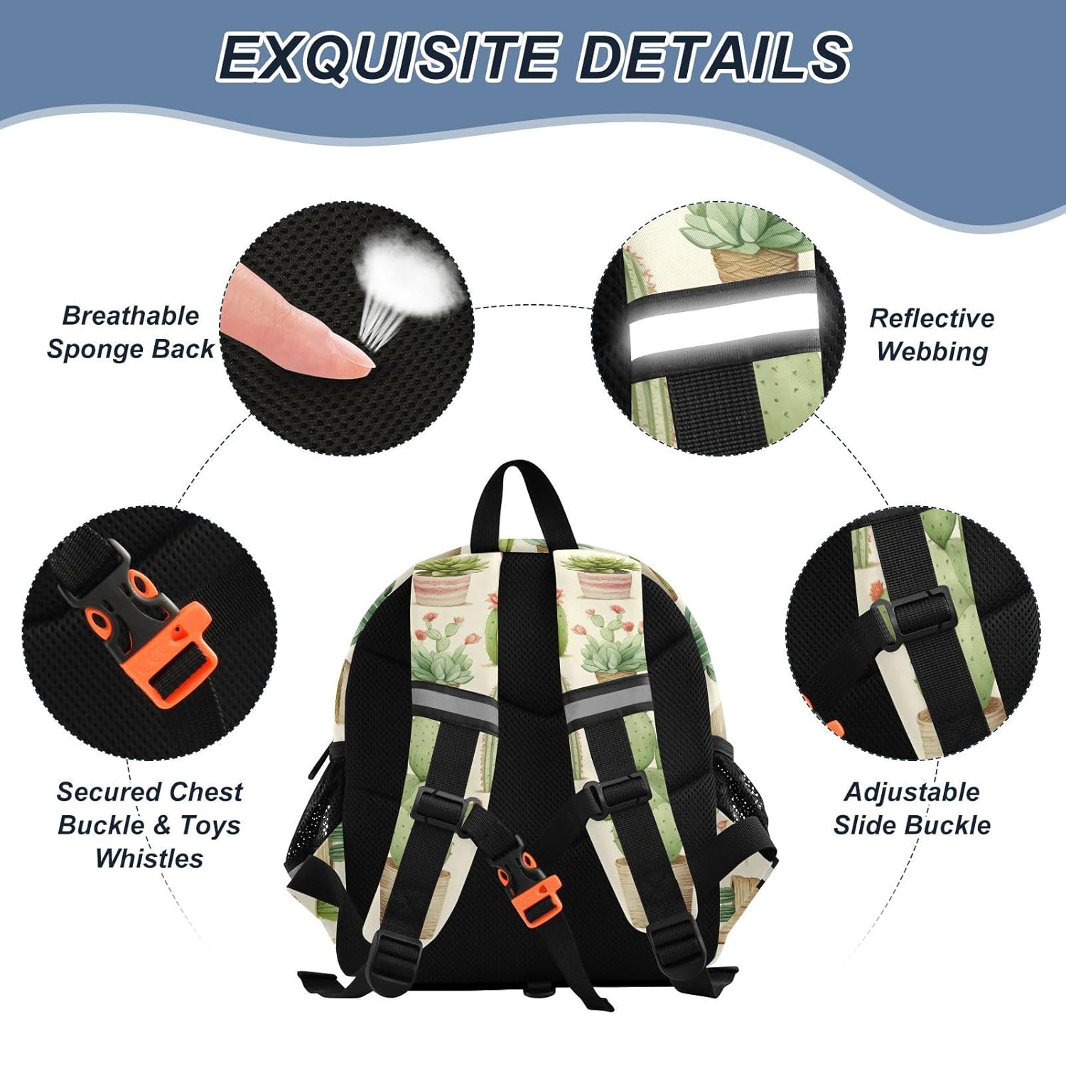 Cactus Succulents Flowers Toddler Harness Backpack for Boys Girls 3-6 Years Kids Backpack with Anti Lost Safety Leash Child Leash Backpack for Travel Preschool Walking