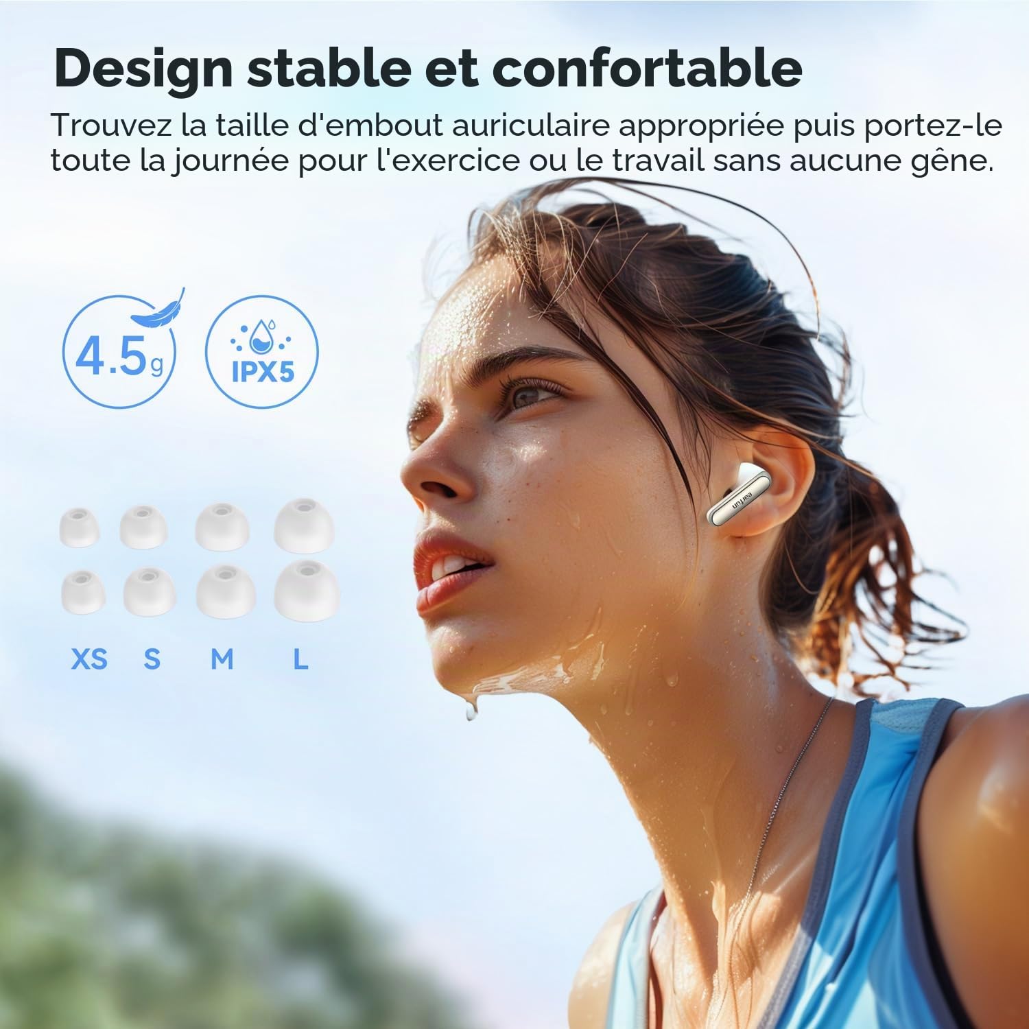 EarFun Air 2 NC Écouteurs sans Fil à Réduction de Bruit Adaptative, 6 Micros AI ENC, Son Hi-Res, LDAC, 40H d’Autonomie, Connexion Multipoint, Confort Optimal, EQ Via App, Google Fast Pair, Blanc