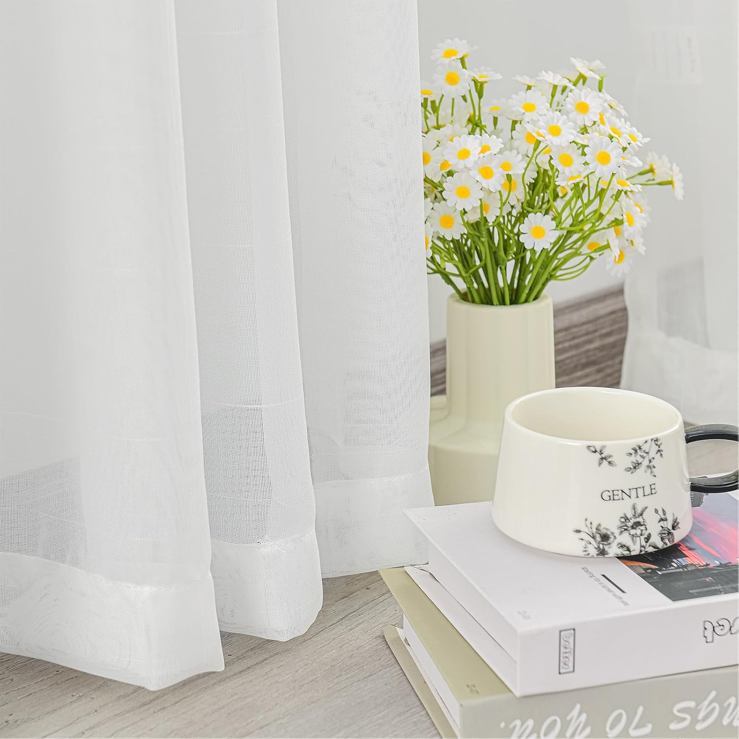 Non-See-Through White Sheer Pinch Pleated Curtains 84 Inches Long 2 Panel Set, Privacy Semi Sheer Window Treatments Light Filtering Window Curtains Drapes for Bedroom Living Room, 50”Wx84”L