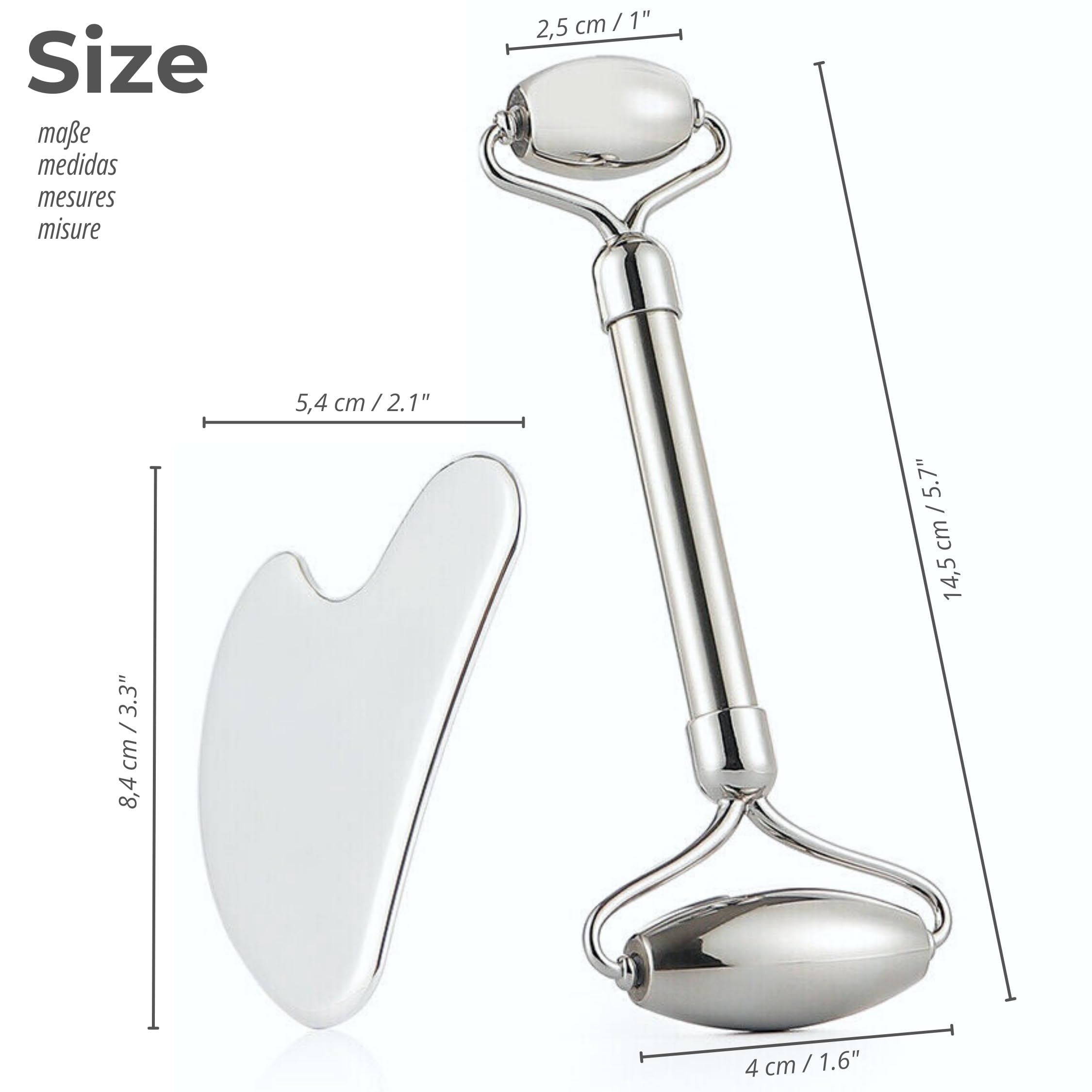 Zestaw Gua Sha i Roller do Twarzy ze Stali Nierdzewnej 304 | Masażer z Efektem Chłodu, Podwójny Roller do Twarzy i Oczu | Drenaż Limfatyczny, Podbródek, Cienie, Worki