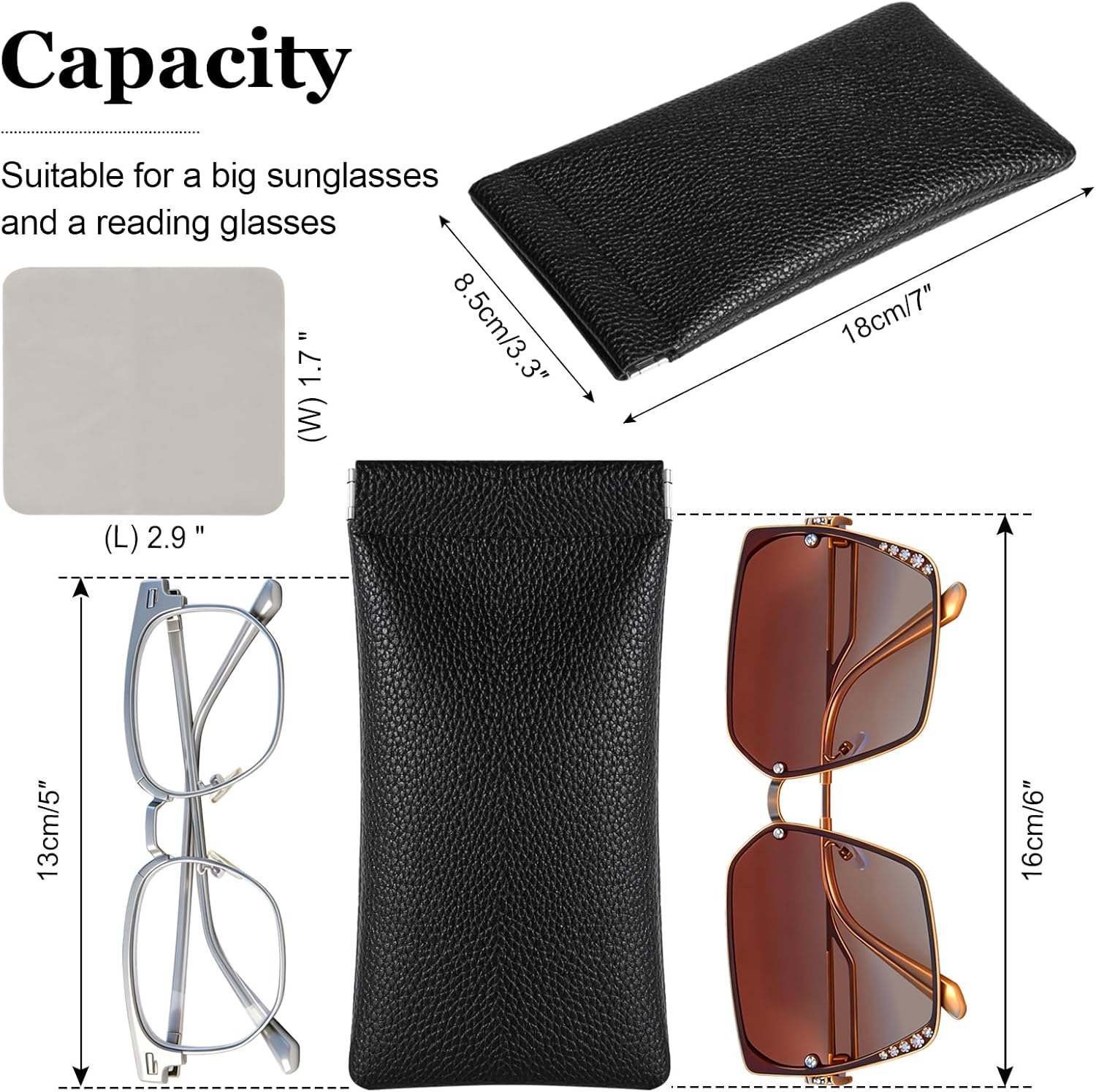 RayLove 2 Pack Glasses Case Soft Eyeglass Case For Women Men Squeeze Top Sunglasses Pouch Travel With Cleaning Cloth