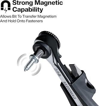 Klein Tools 65200MAG Slim-Profile Magnetic Mini Ratchet, 90-Tooth Ratchet Screwdriver Set with 1/4-Inch Nut Driver, 4 Bit Storage, Includes Phillips, Slotted, Square, and Nut Driver Adapter