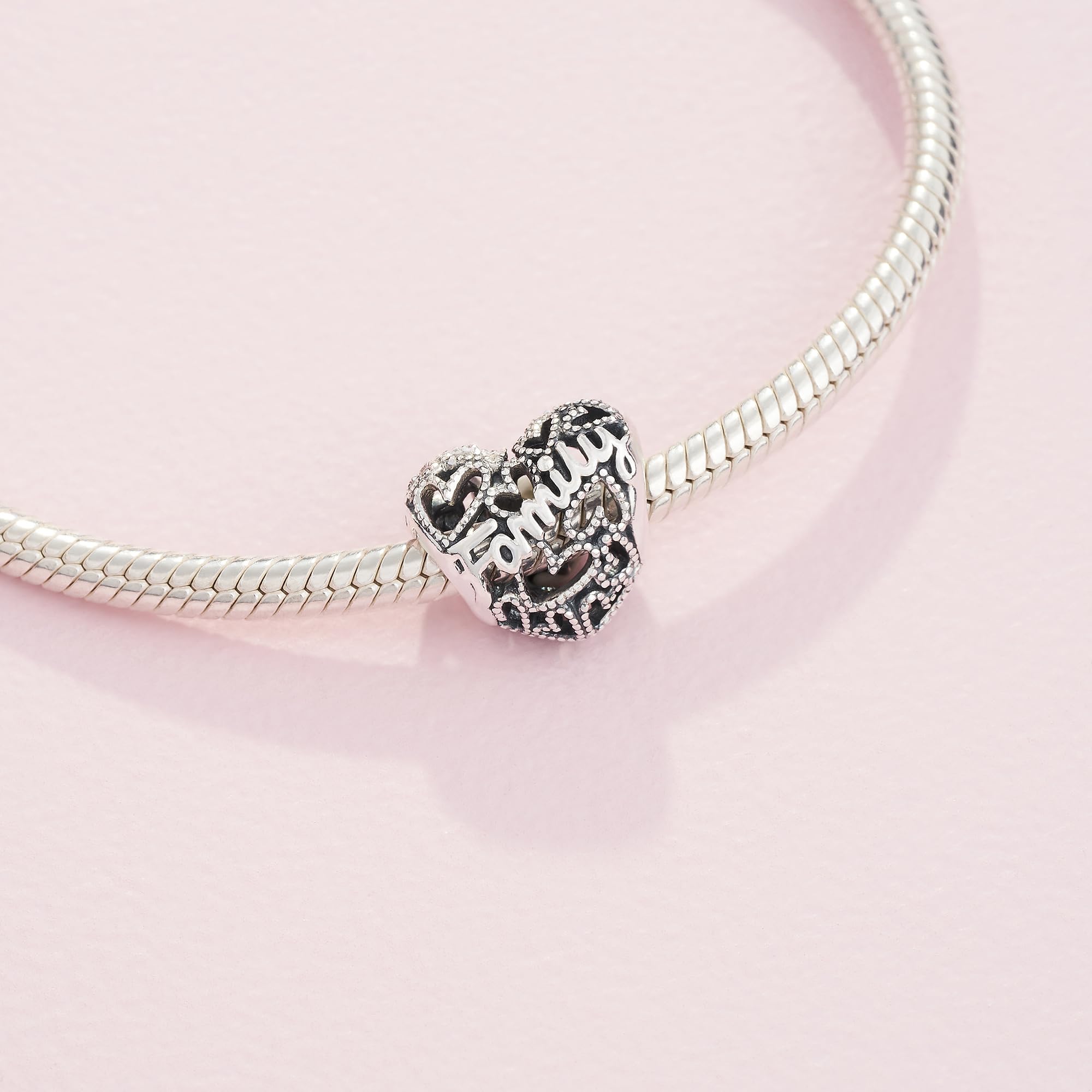 PANDORA Family Heart Charm - Compatible Moments - Jewelry for Women - Gift for Her - Made with Sterling Silver - With Gift Box