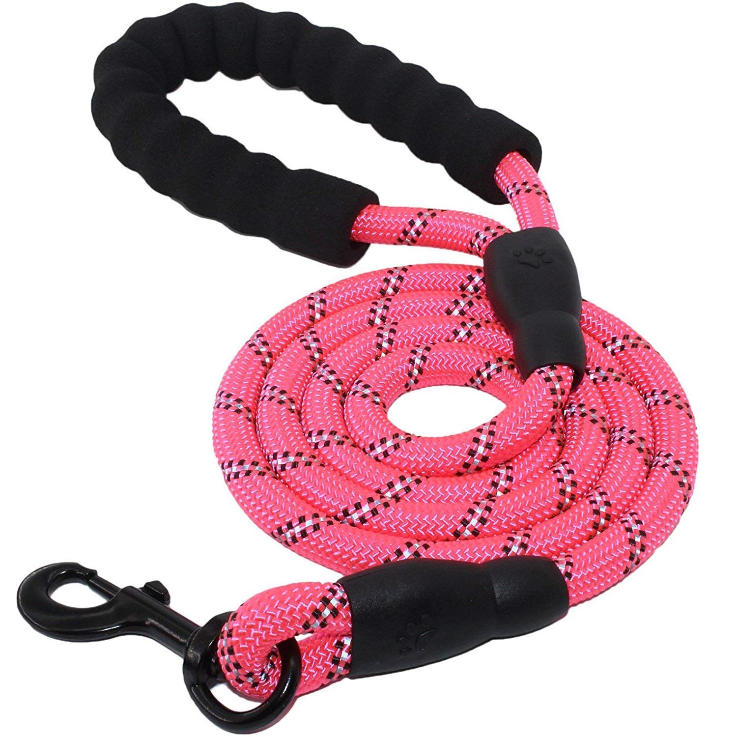 5 FT Strong Dog Leash with Comfortable Padded Handle and Highly Reflective Threads Small Medium and Large Dogs (Rosa)
