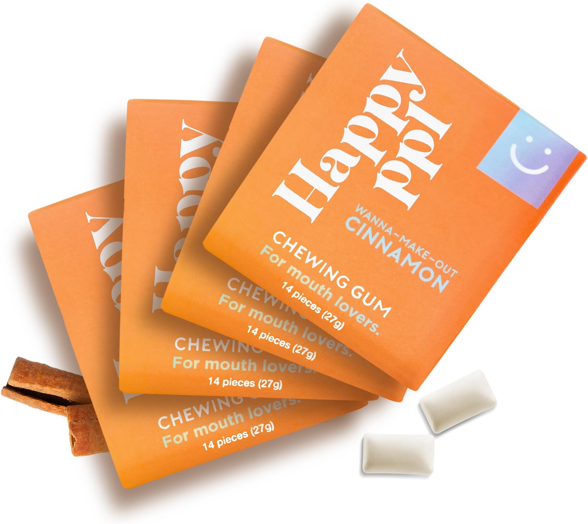 Happy ppl Gum, Chewing Gum, Natural Gum Pack, Xylitol Gum W/Oral Care Benefits, Plant-Based Gum, Sugar-Free & Plastic-Free, Cinnamon Gum, 4 Pack