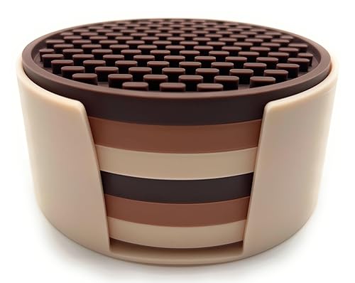 4.25 Inch Bar Mat Style Silicone Beverage Coasters, Set of