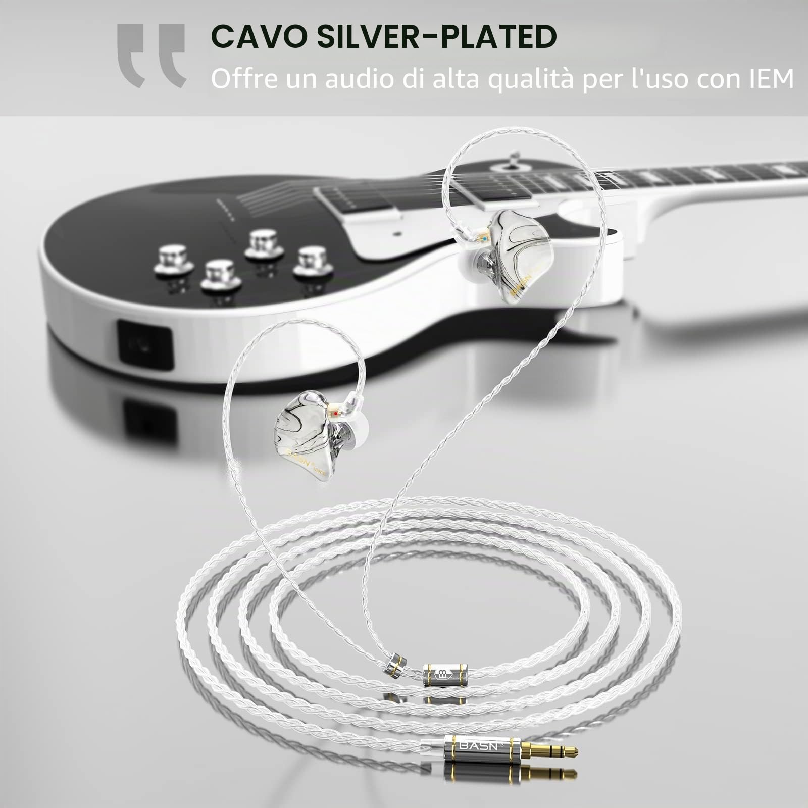 BASN MMCX - Auricolari in-ear a triplo driver con bassi ricchi, HiFi Stereo IEM con cavi staccabili aggiornati per audiofili musicisti (bianco porcellana)
