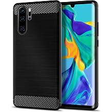 Case Compatible with Huawei P30 Pro, Slim Fit Phone Cover with Shock-Absorption, Carbon Fiber TPU Rubber Protective Case, Black